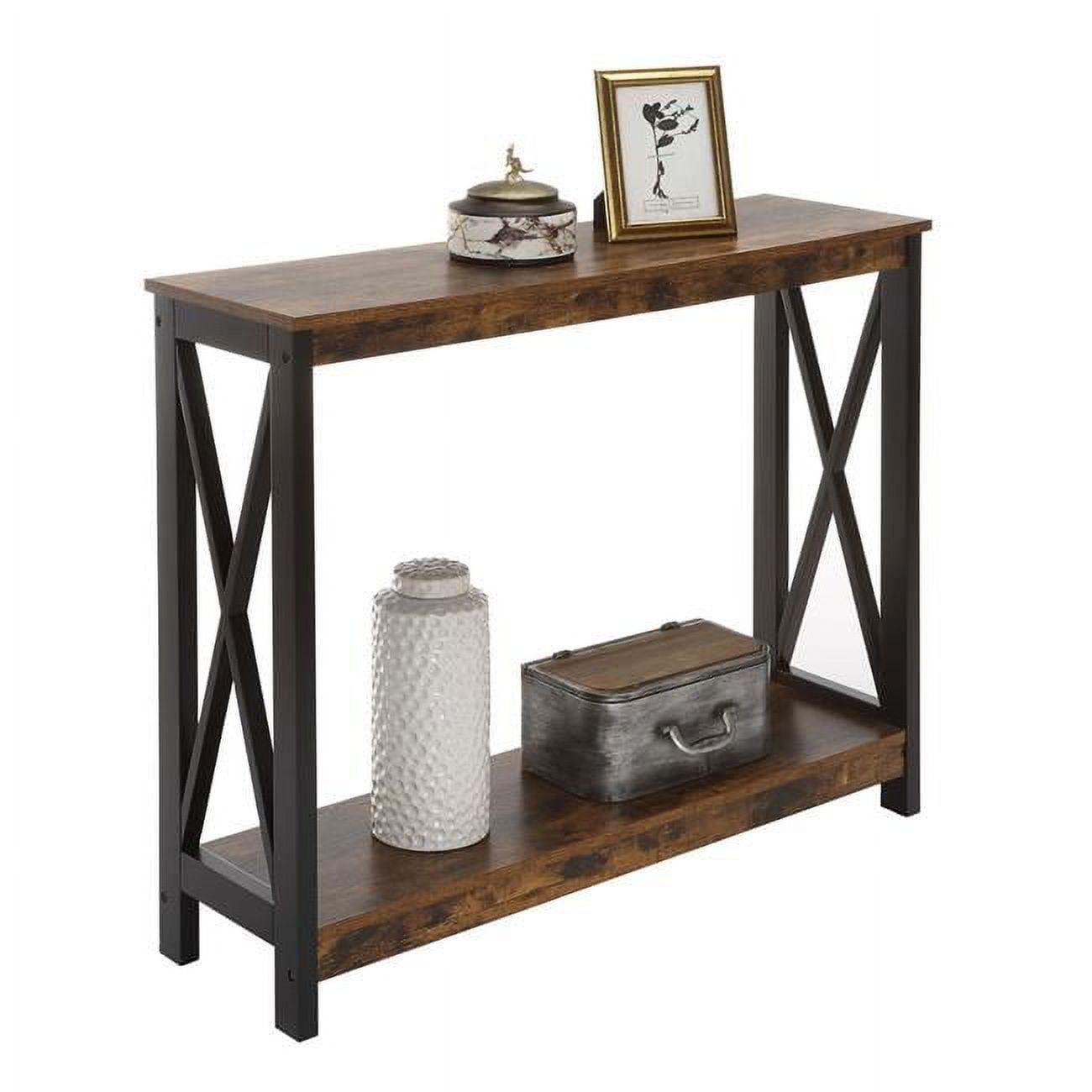 Oxford Barnwood & Black Metal Console Table with Open Shelving