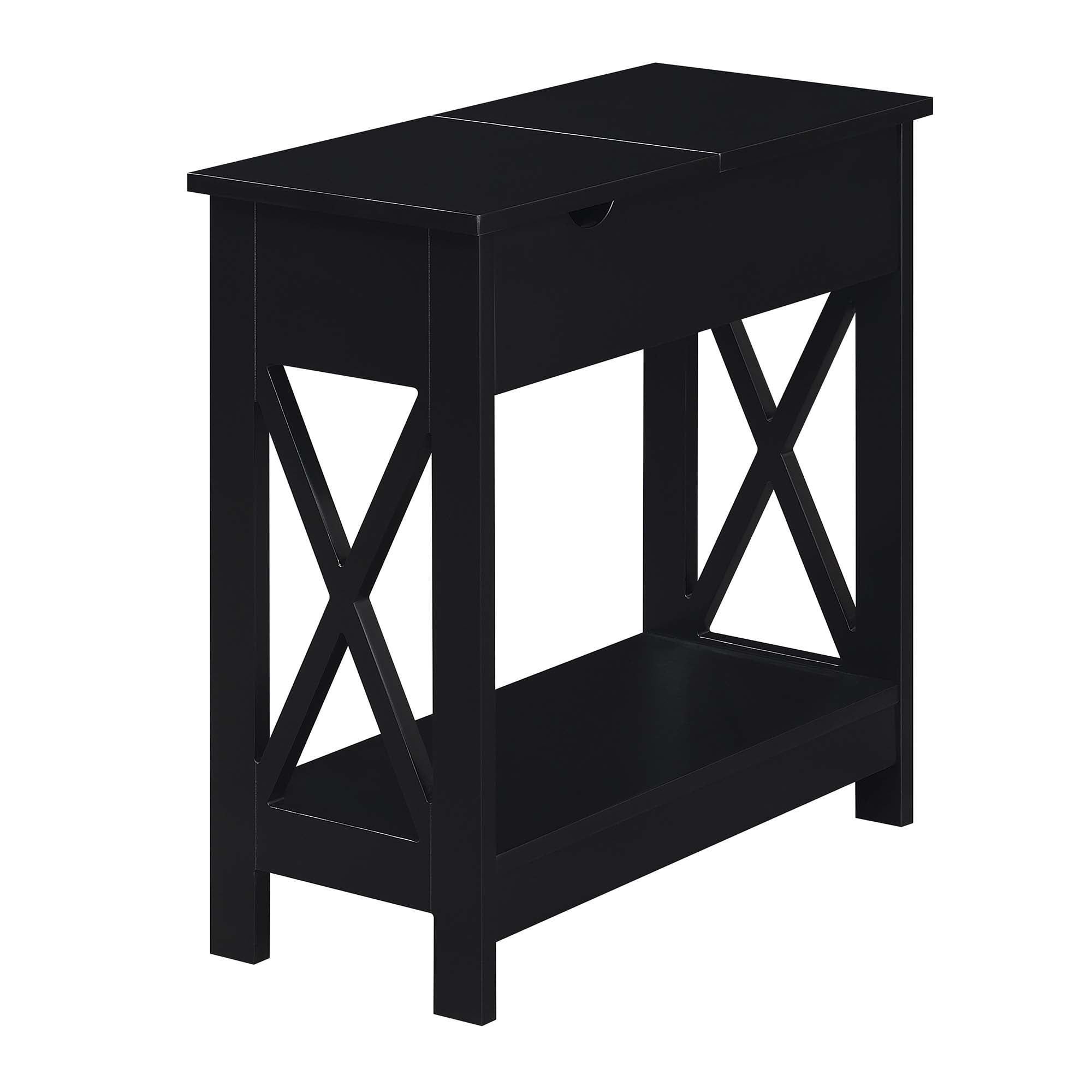 Black Wood Rectangular End Table with Charging Station