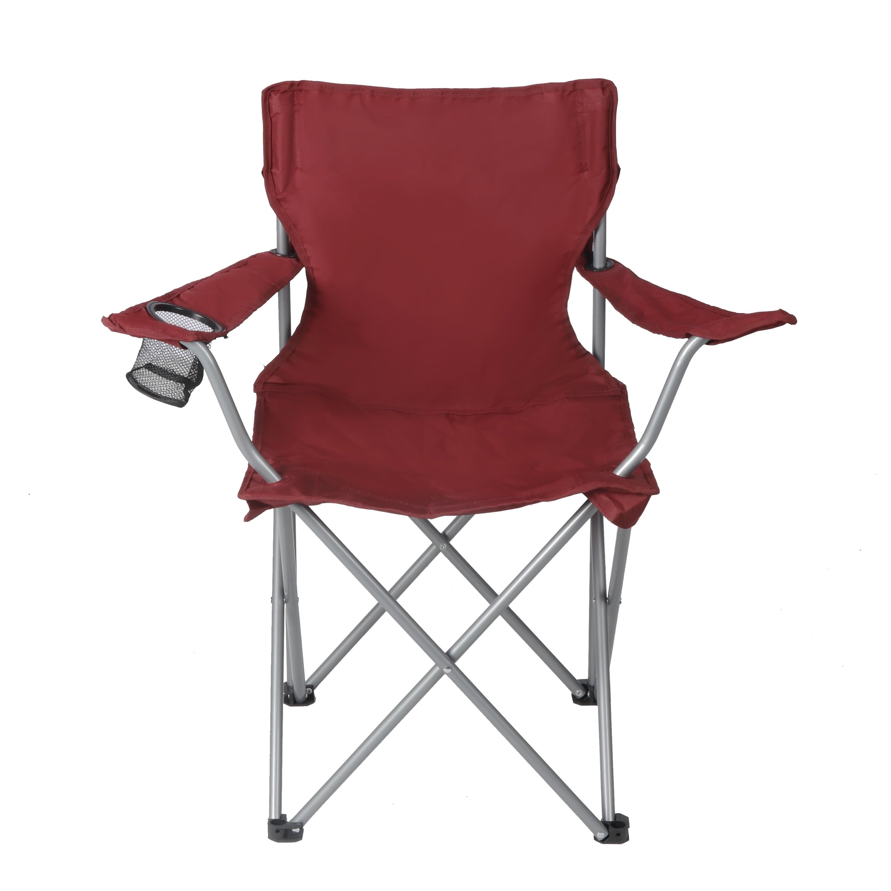 Red Steel Frame Quad Folding Camping Chair with Cup Holder