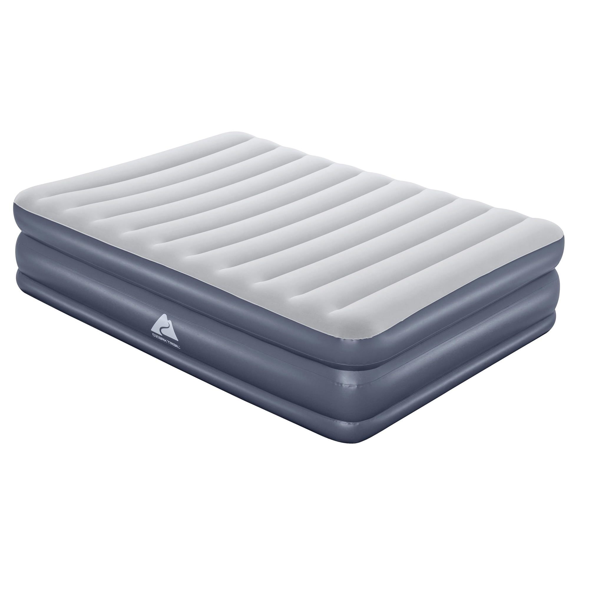 Queen Size Gray and White Raised Air Mattress with Built-in Pump