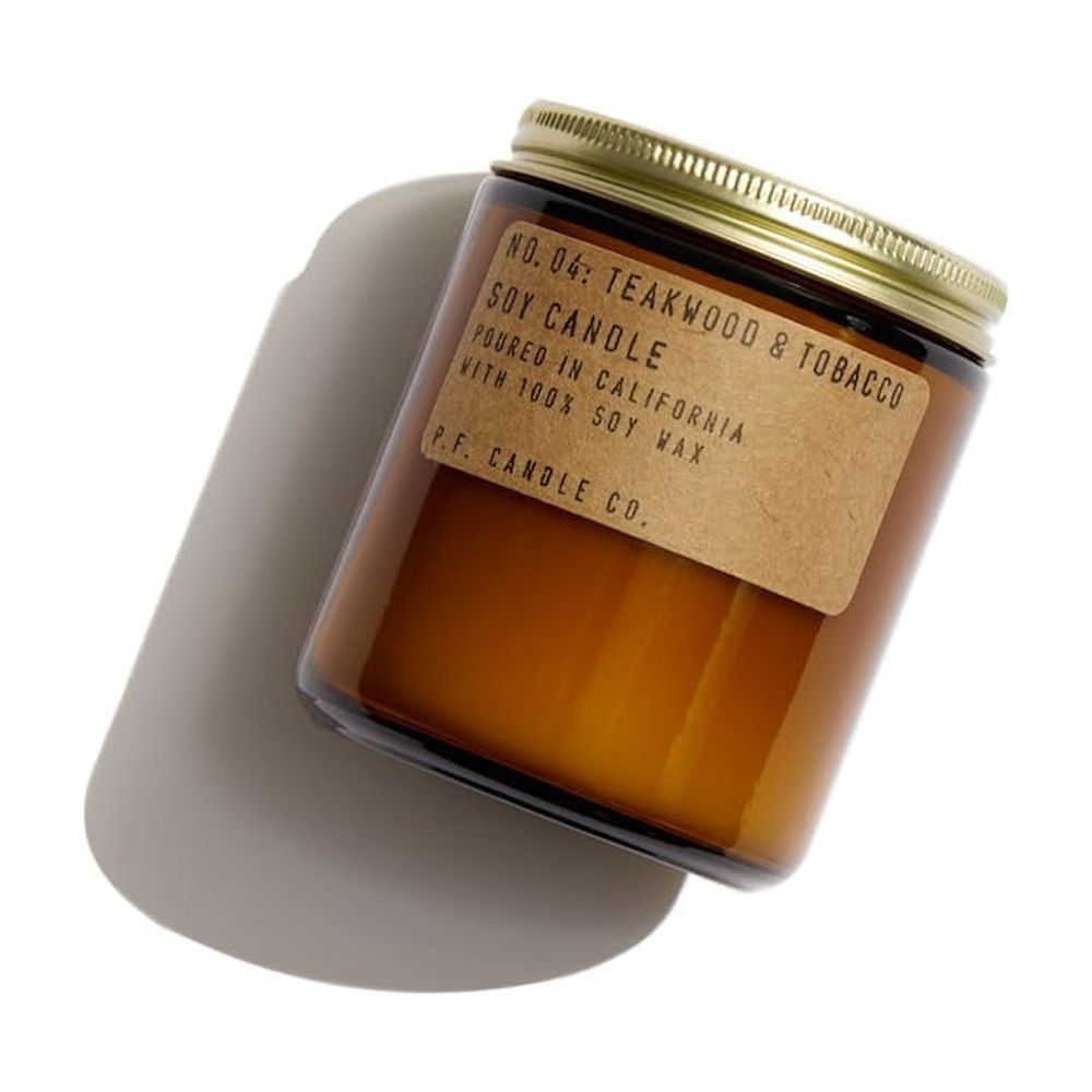 Amber Glass Jar Teakwood & Tobacco Scented Soy Candle 7.2 oz