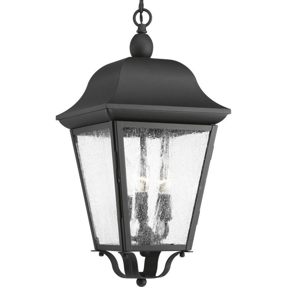 Kiawah Black 20" Outdoor Hanging Lantern with Seeded Glass