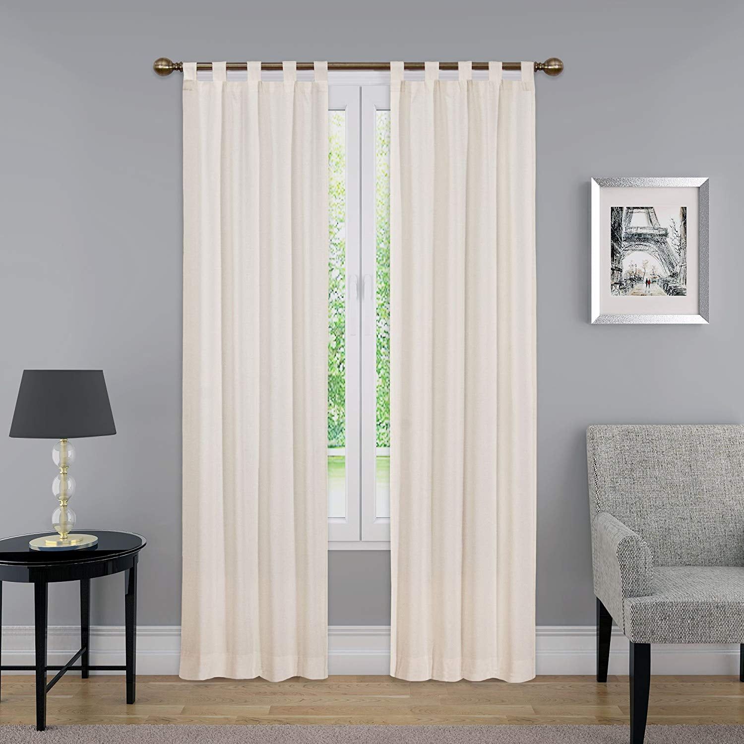 Natural Cotton Polyester Tab Top Window Panel Pair, 60x63 Inch