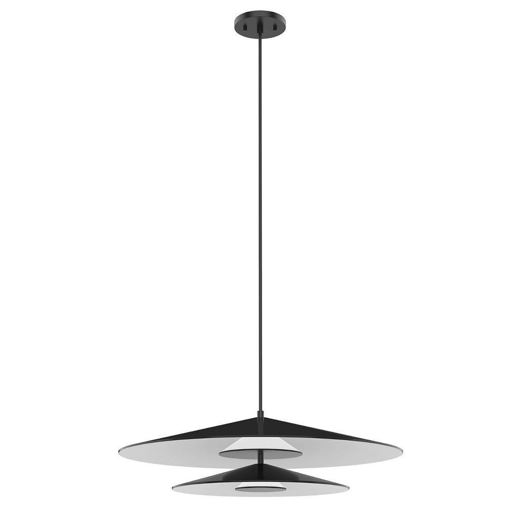 Cruz 24" Geometric LED Pendant in Black/White with Opal Glass Shade