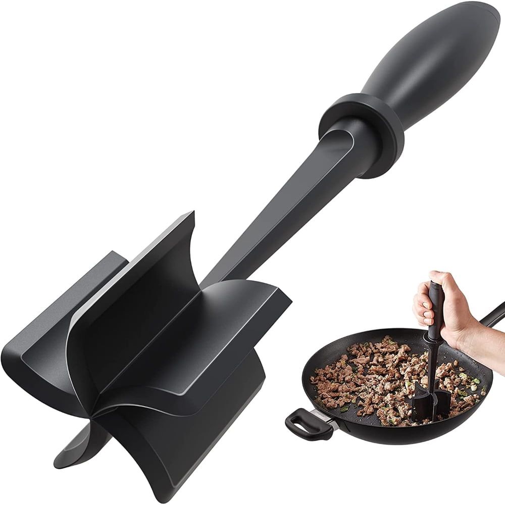 Black Plastic Meat and Potato Masher with Ergonomic Handle