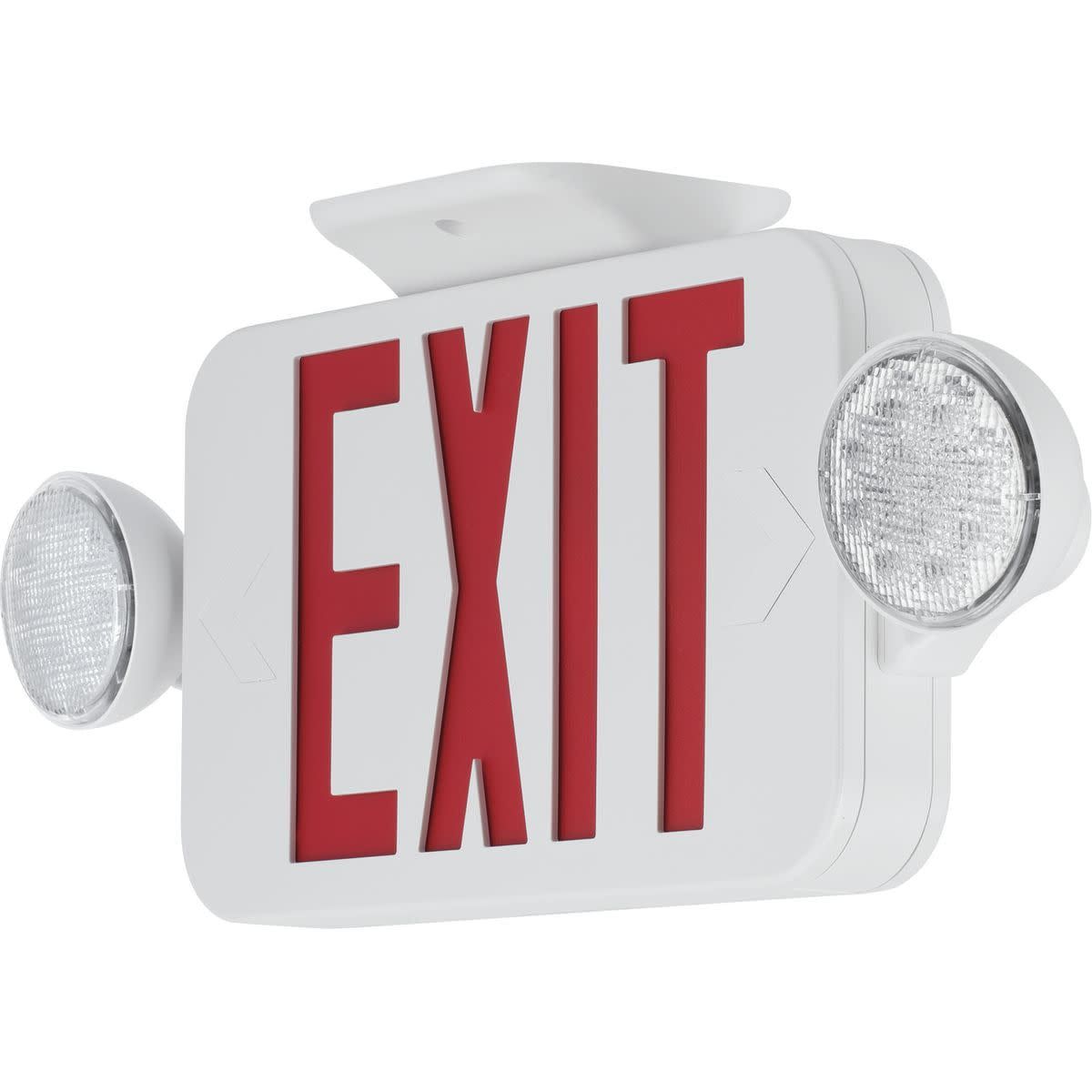 White LED Exit Sign with Emergency Lights and Red Lettering