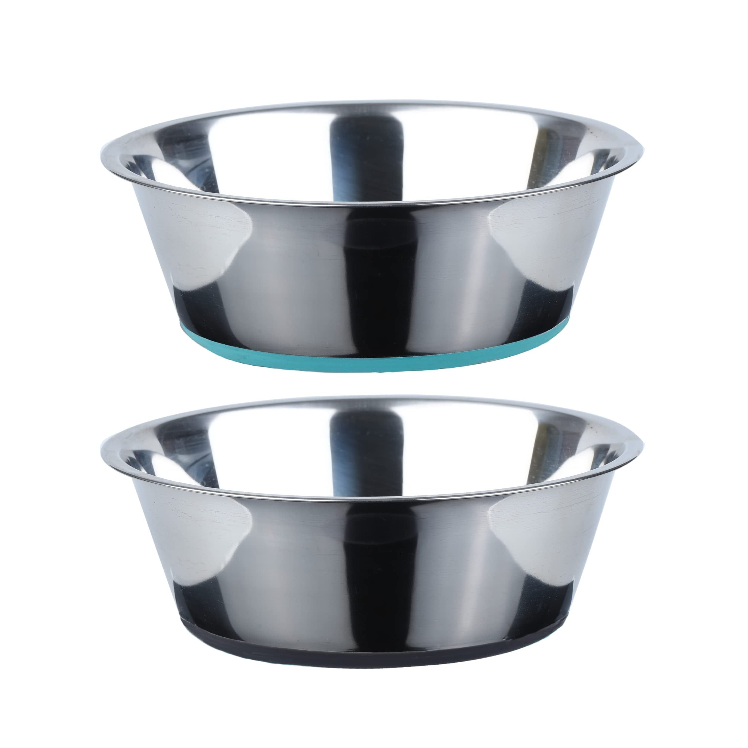 Deep Stainless Steel Anti-Slip Dog Bowls with Silicone Base - 2-Pack