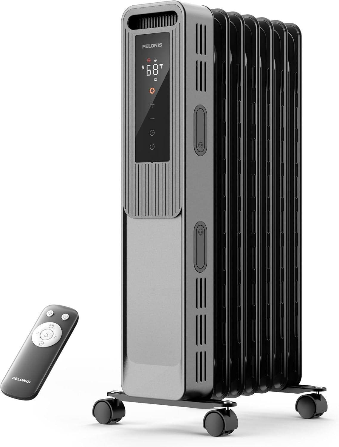 Pelonis 1500W Black Oil Filled Radiator Heater with Thermostat