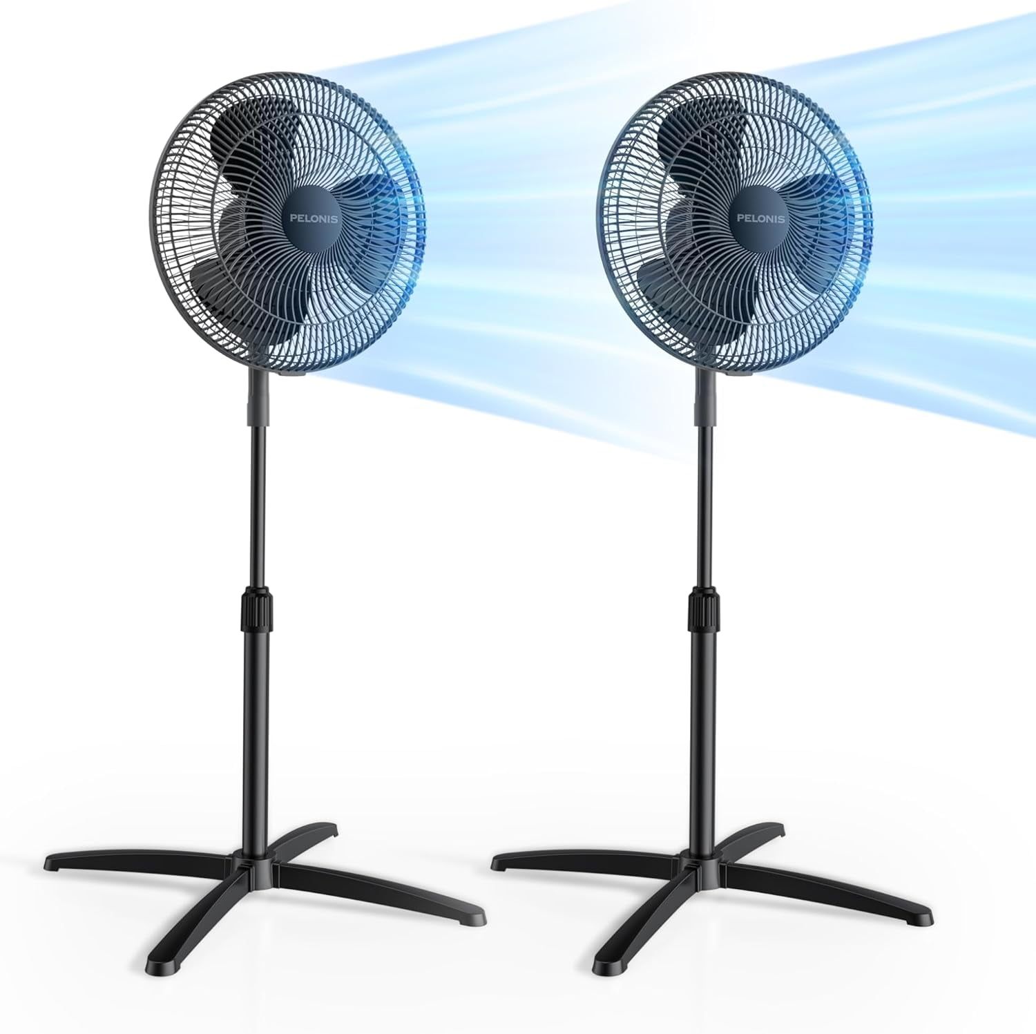 Black 16'' Oscillating Pedestal Fan with Adjustable Height and 3 Speeds