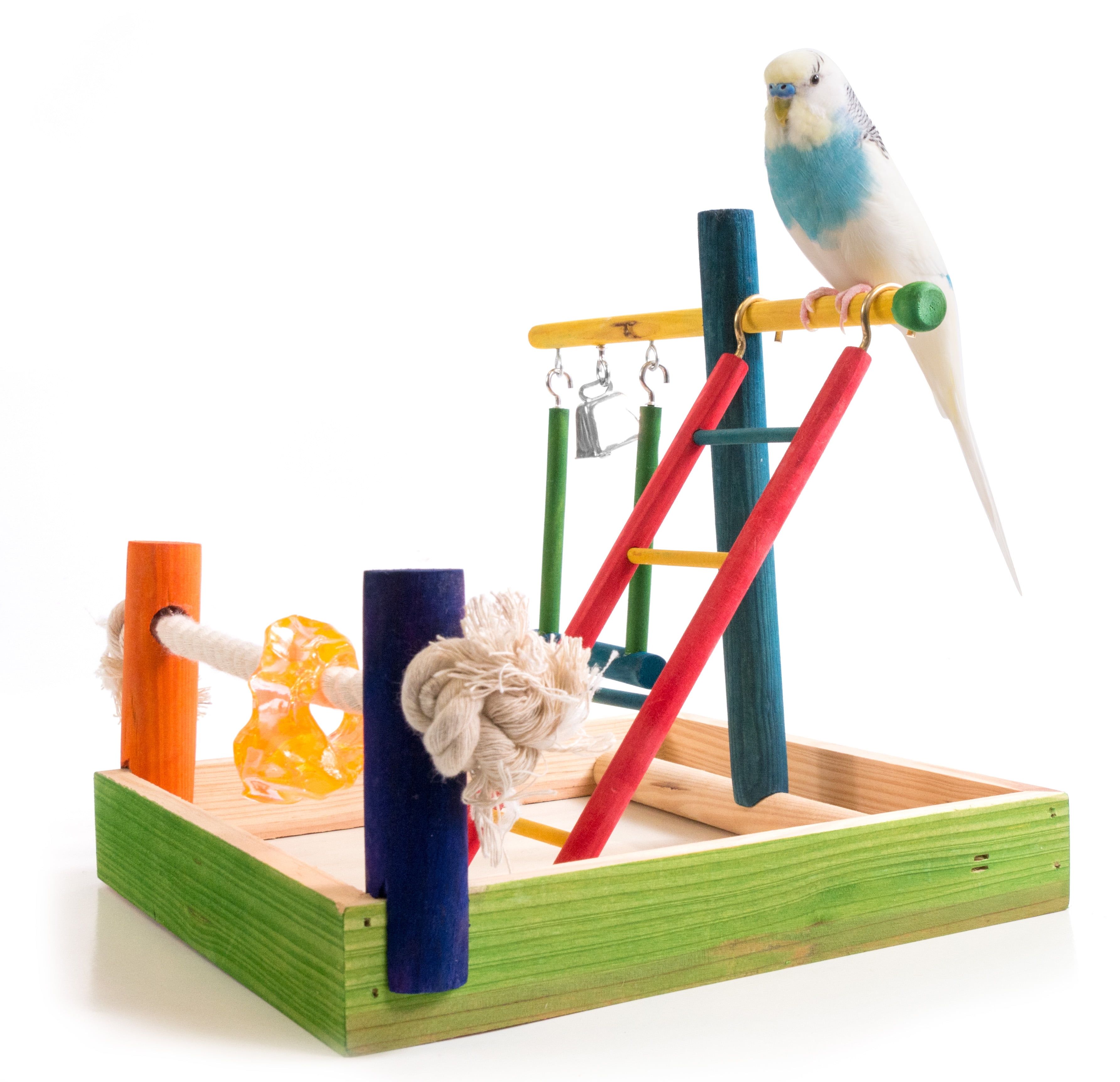 Small Multicolor Wooden Bird Playpen with Toys