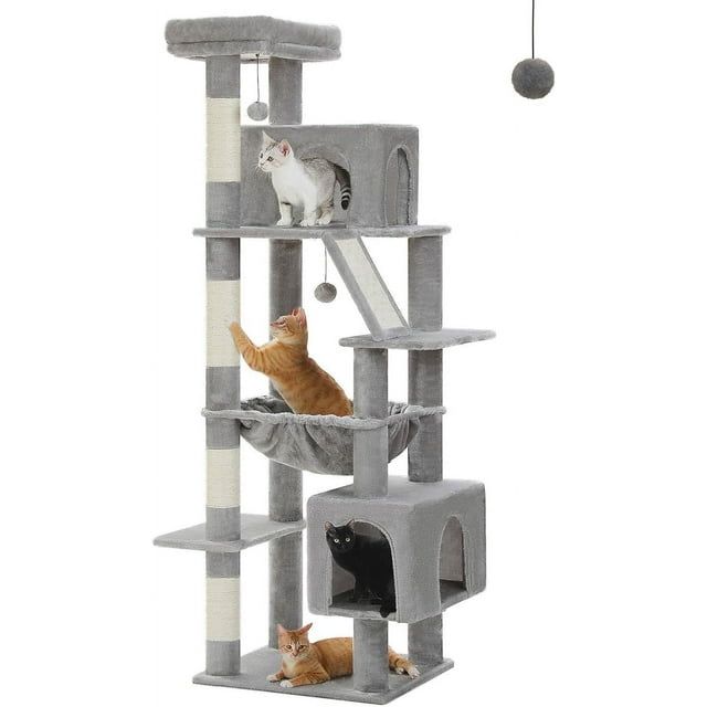 Gray 71'' Multi-Level Cat Tree Tower with Sisal Posts