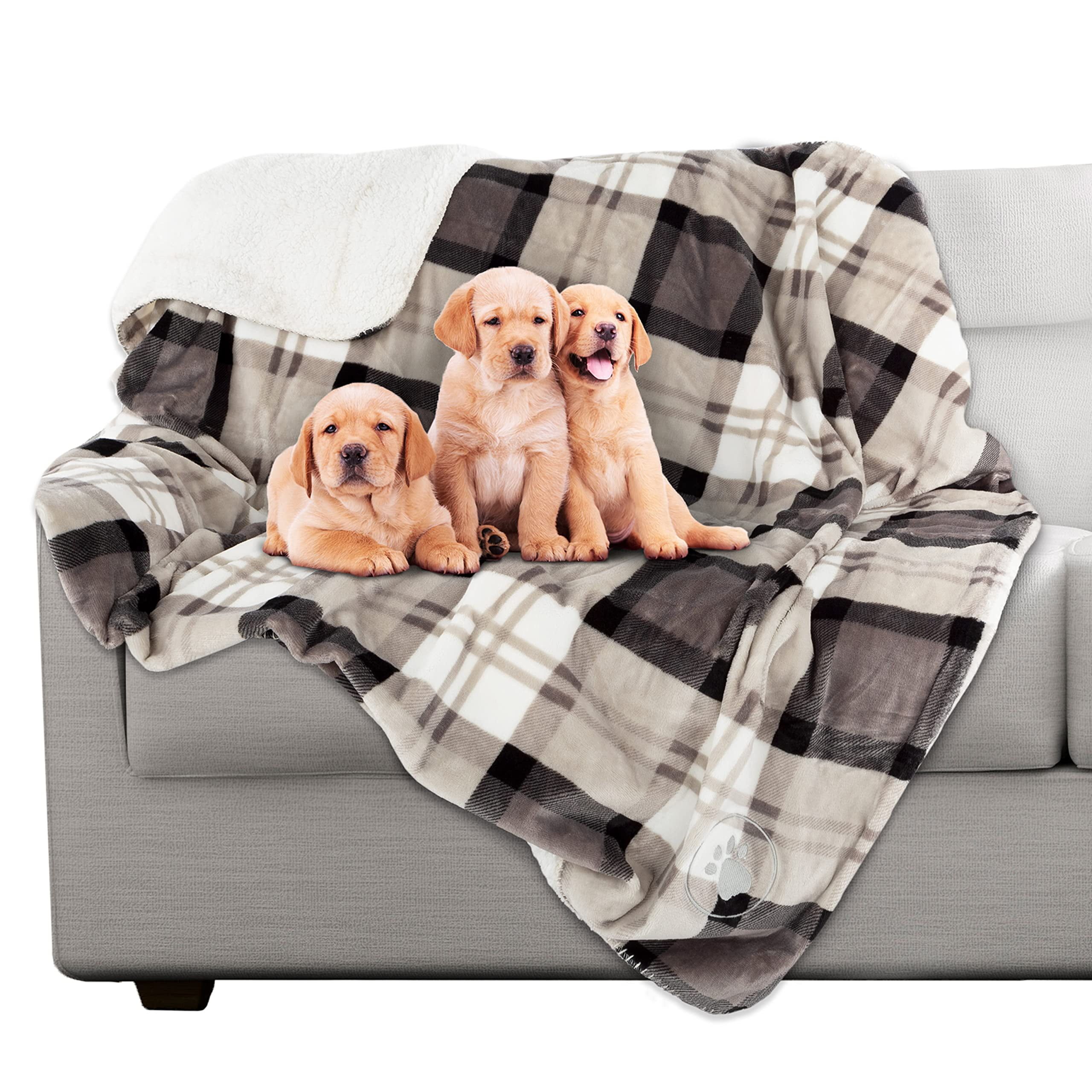 Large Gray Plaid Waterproof Reversible Pet Blanket