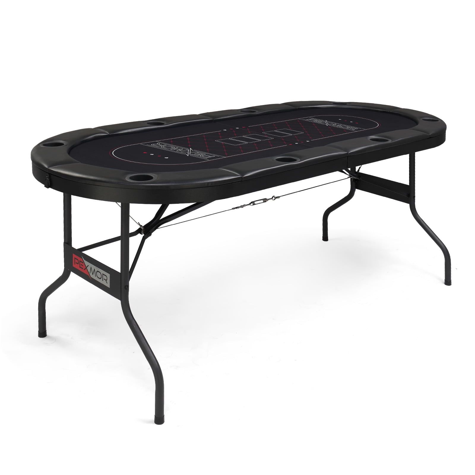 Black Oval 8-Player Foldable Poker Table with Felt and Leather