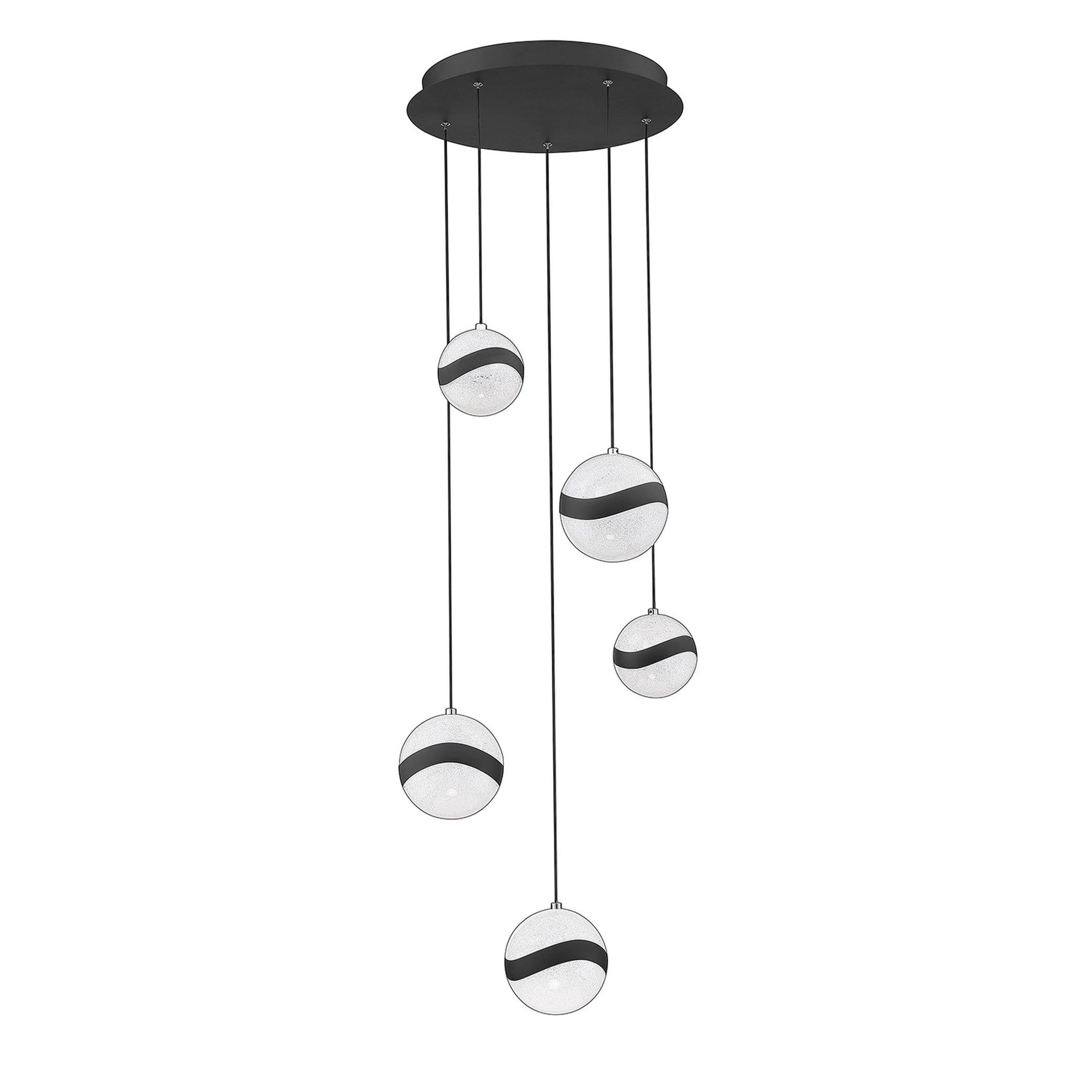 Mystyke Matte Black 5-Light LED Pan Pendant with White Acrylic Shades