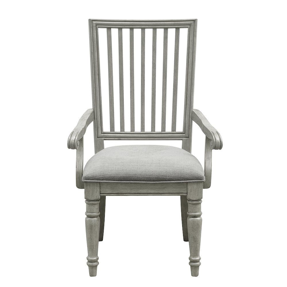 Gray Upholstered Linen Slat Back Wood Side Chair