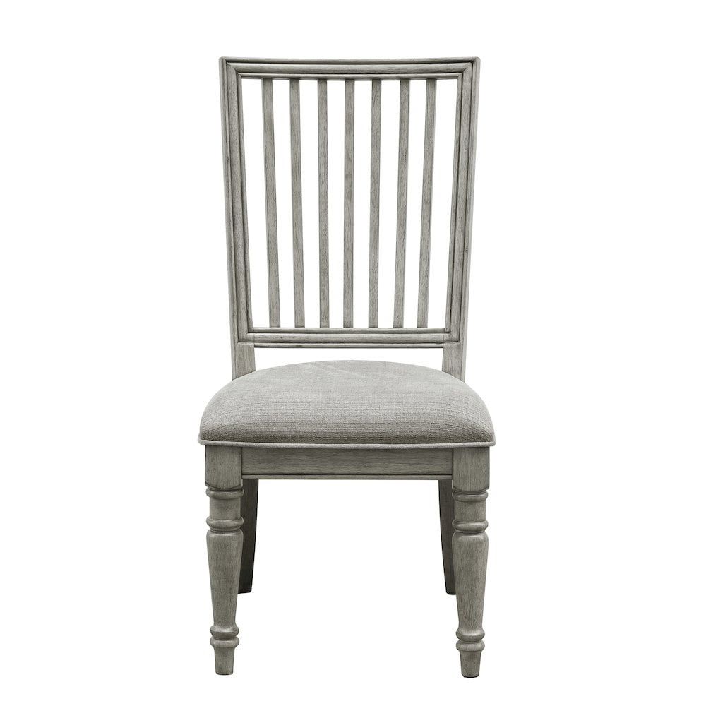 Gray Upholstered Linen Slat Back Side Chair with Oak Wood