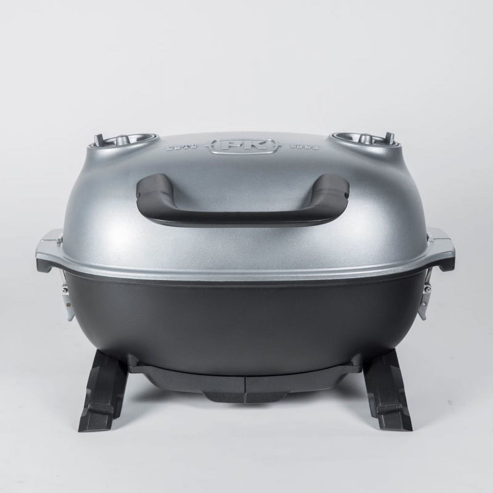 PKGO Silver Charcoal Grill and Smoker with Porcelain Coated Cast Iron Grates