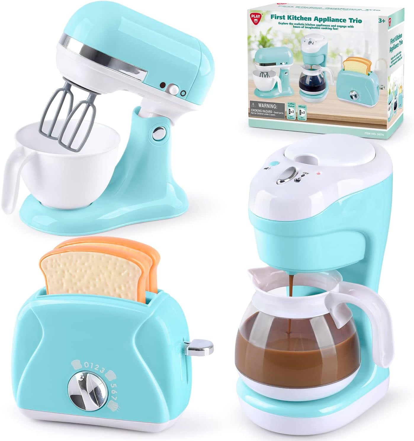 Blue Kids Kitchen Appliance Set with Mixer, Toaster, and Coffee Maker