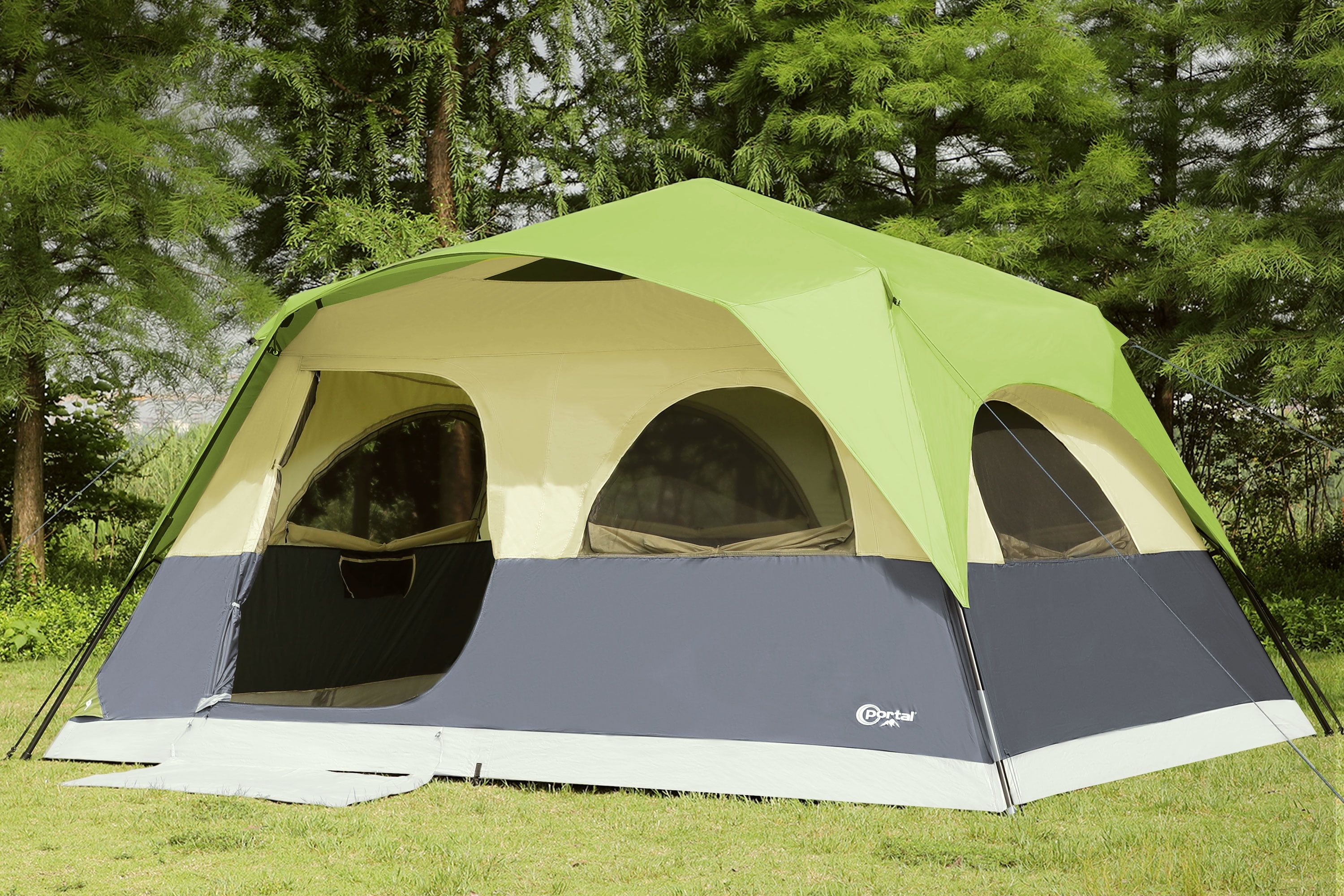 Green and Beige 8-Person Four Season Cabin Tent with Carry Bag