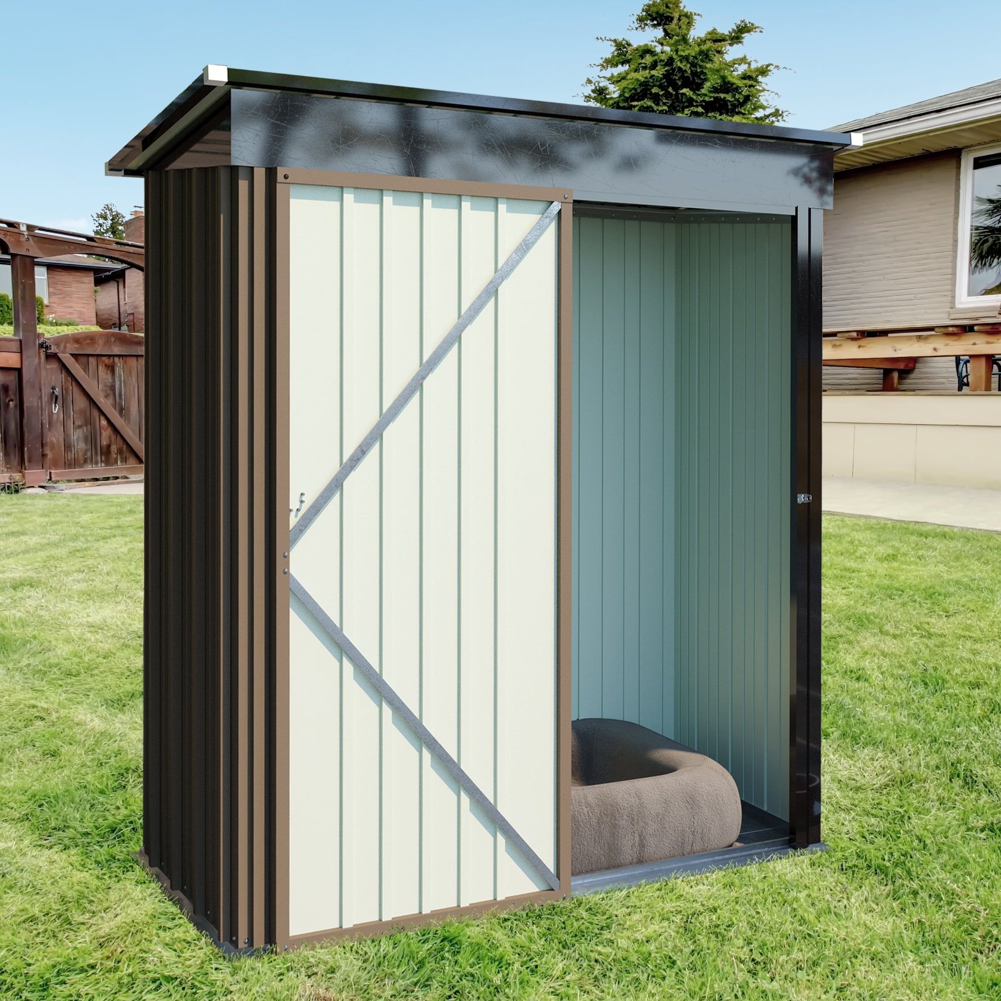 Brown 5x3ft Metal Outdoor Storage Shed with Sloping Roof