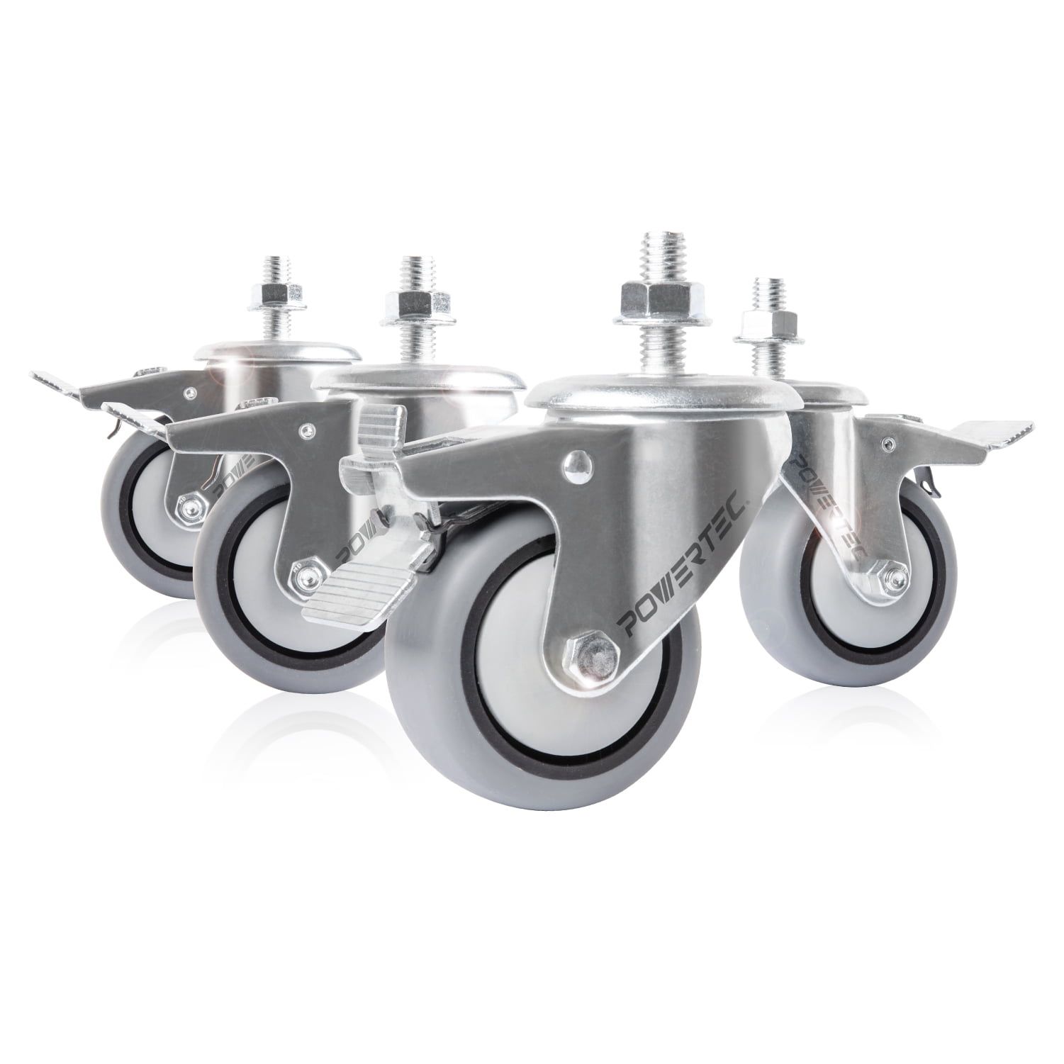 POWERTEC 3" Gray TPR Dual Locking Swivel Caster Wheels, Set of 4