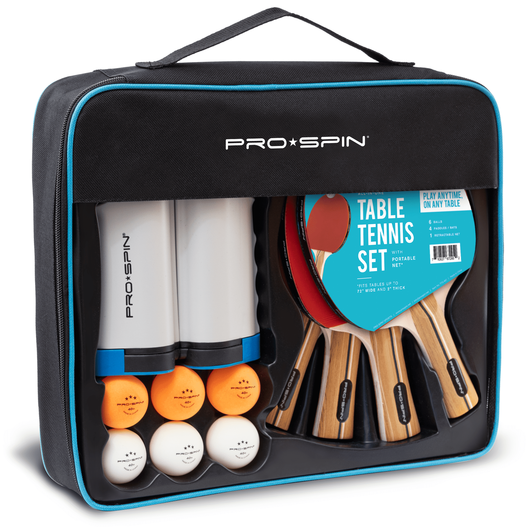 PRO-SPIN Portable 4-Player Ping Pong Set with Retractable Net