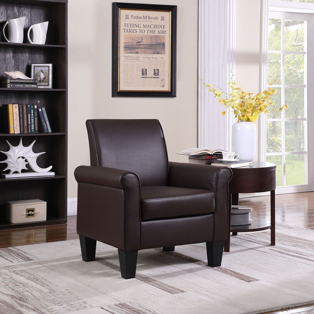 Black Faux Leather Recliner Accent Chair with Wood Frame