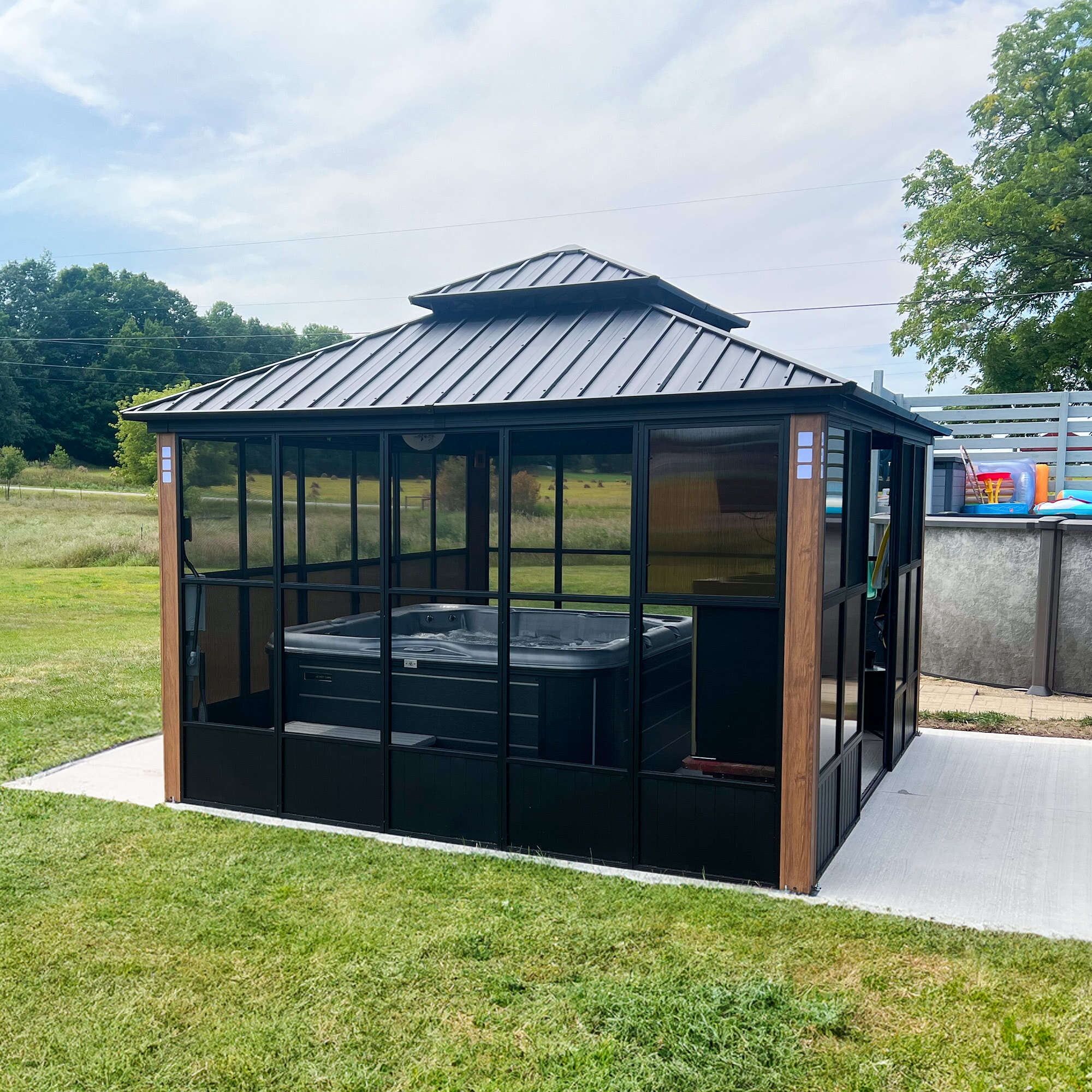 Purple Leaf 12' x 14' Grey Aluminum Hardtop Gazebo with Galvanized Steel Roof