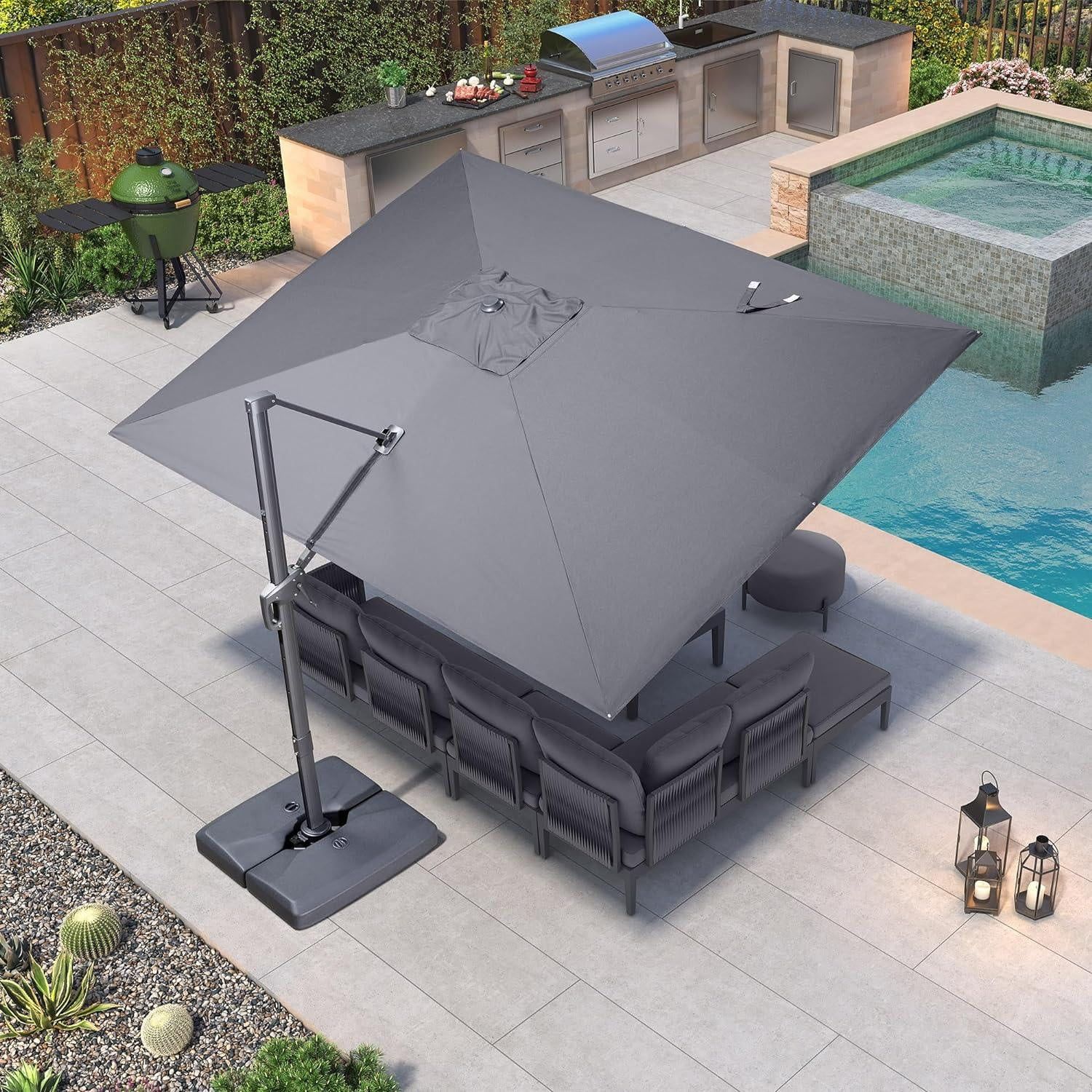 Dark Gray Aluminum Cantilever Patio Umbrella with Crank Lift System