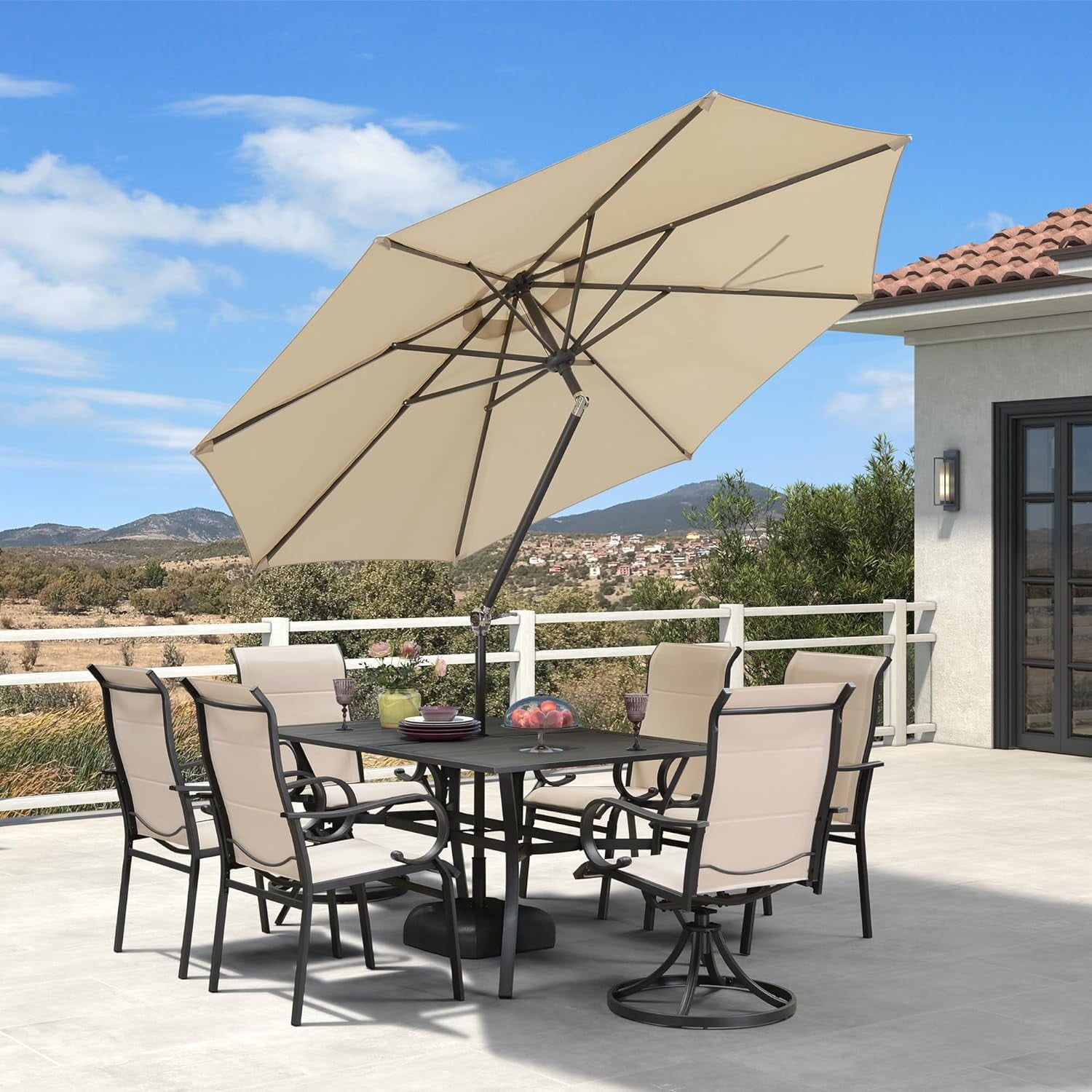 Beige 9FT Aluminum Patio Umbrella with Dual Tilt Mechanism