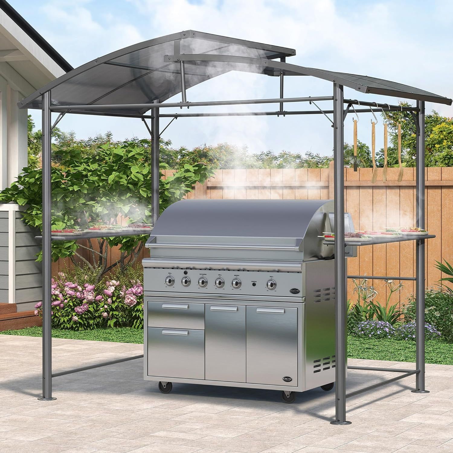 Gray Aluminum and Steel Hardtop Grill Gazebo, 5' x 7.5'