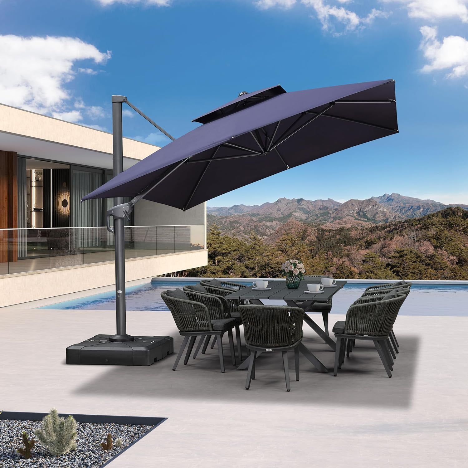 Navy Blue Rectangular Cantilever Patio Umbrella with Aluminum Pole