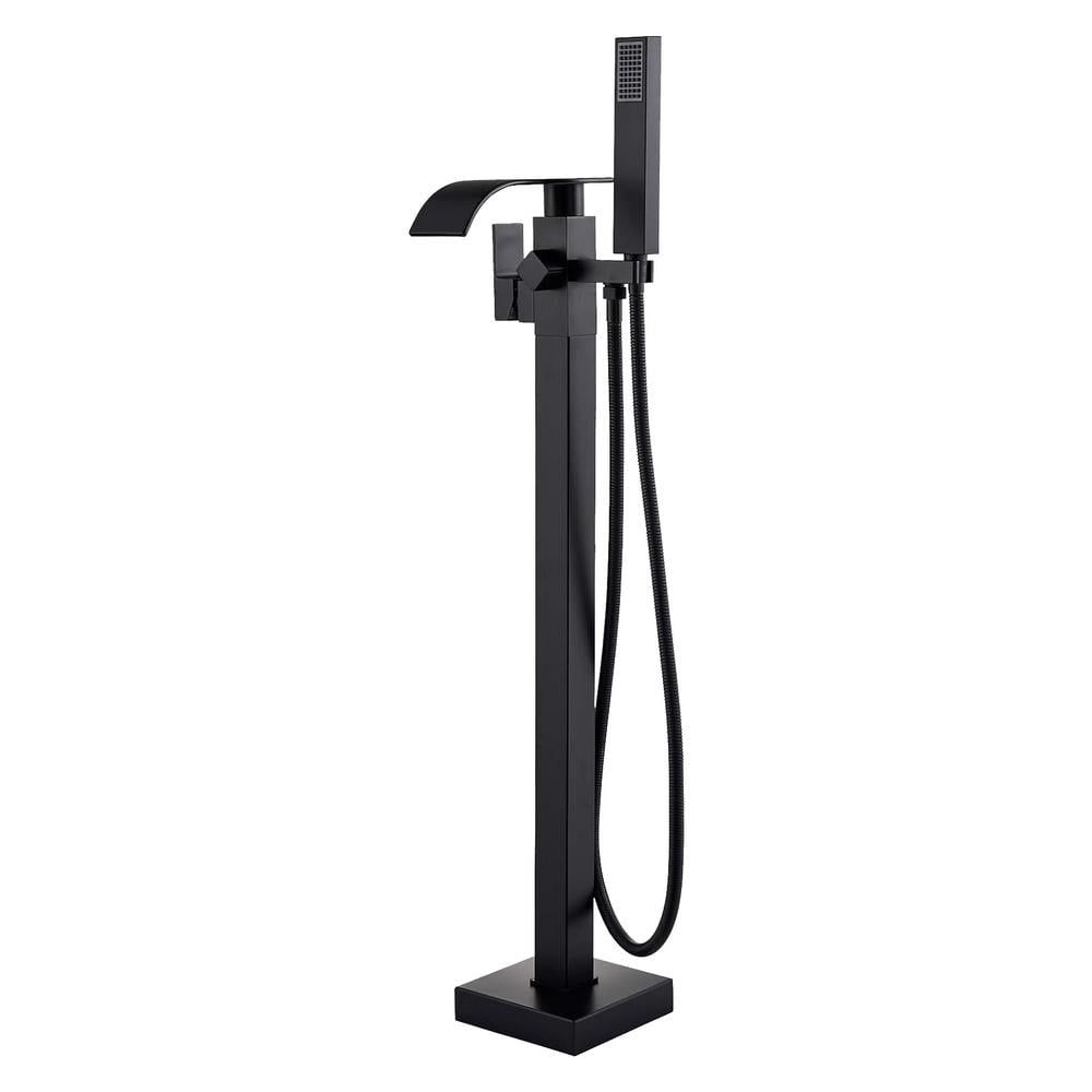 Matte Black Brass Freestanding Tub Faucet with Hand Shower