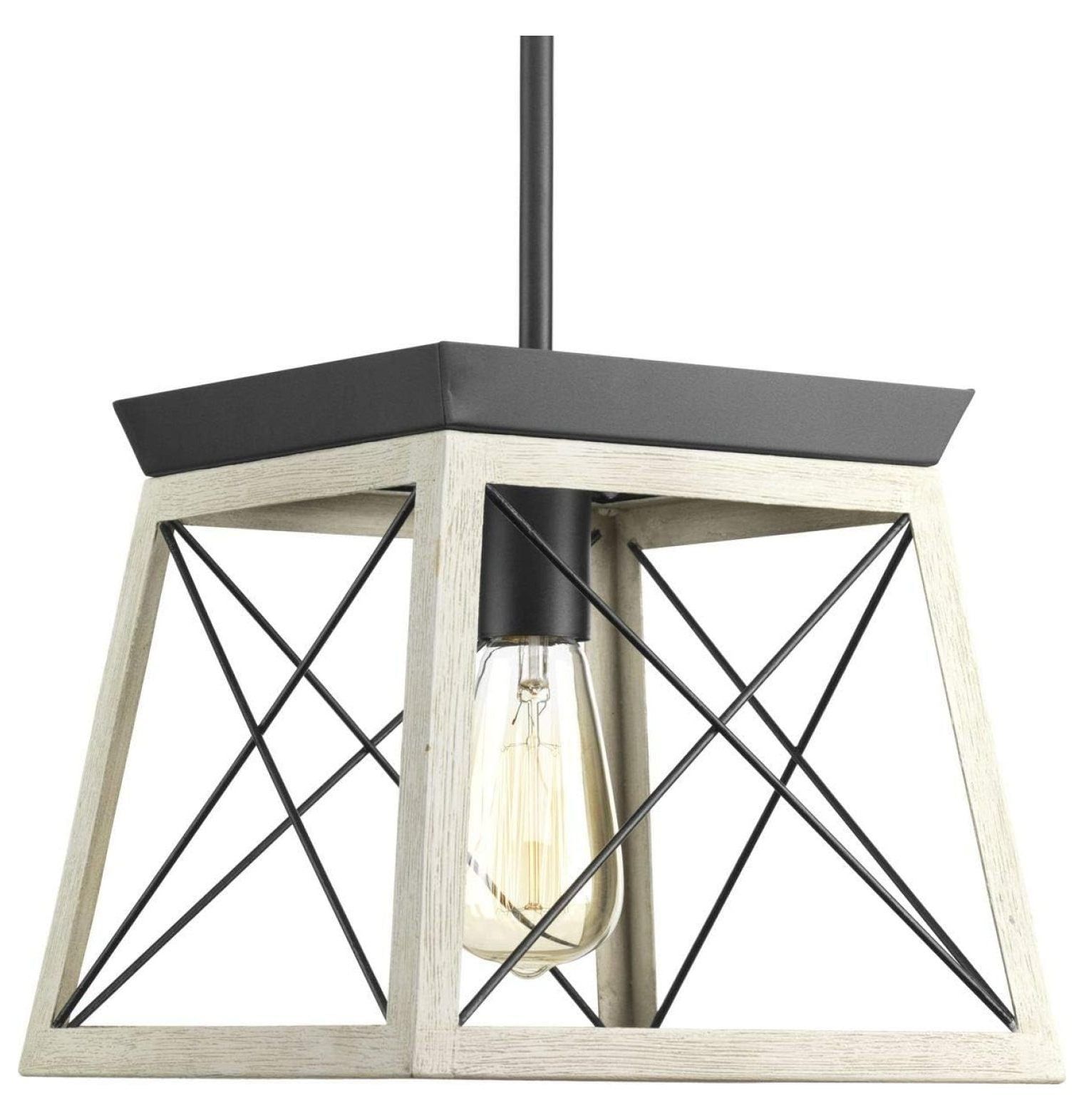 Graphite and Whitewashed Faux Wood Mini Pendant Light