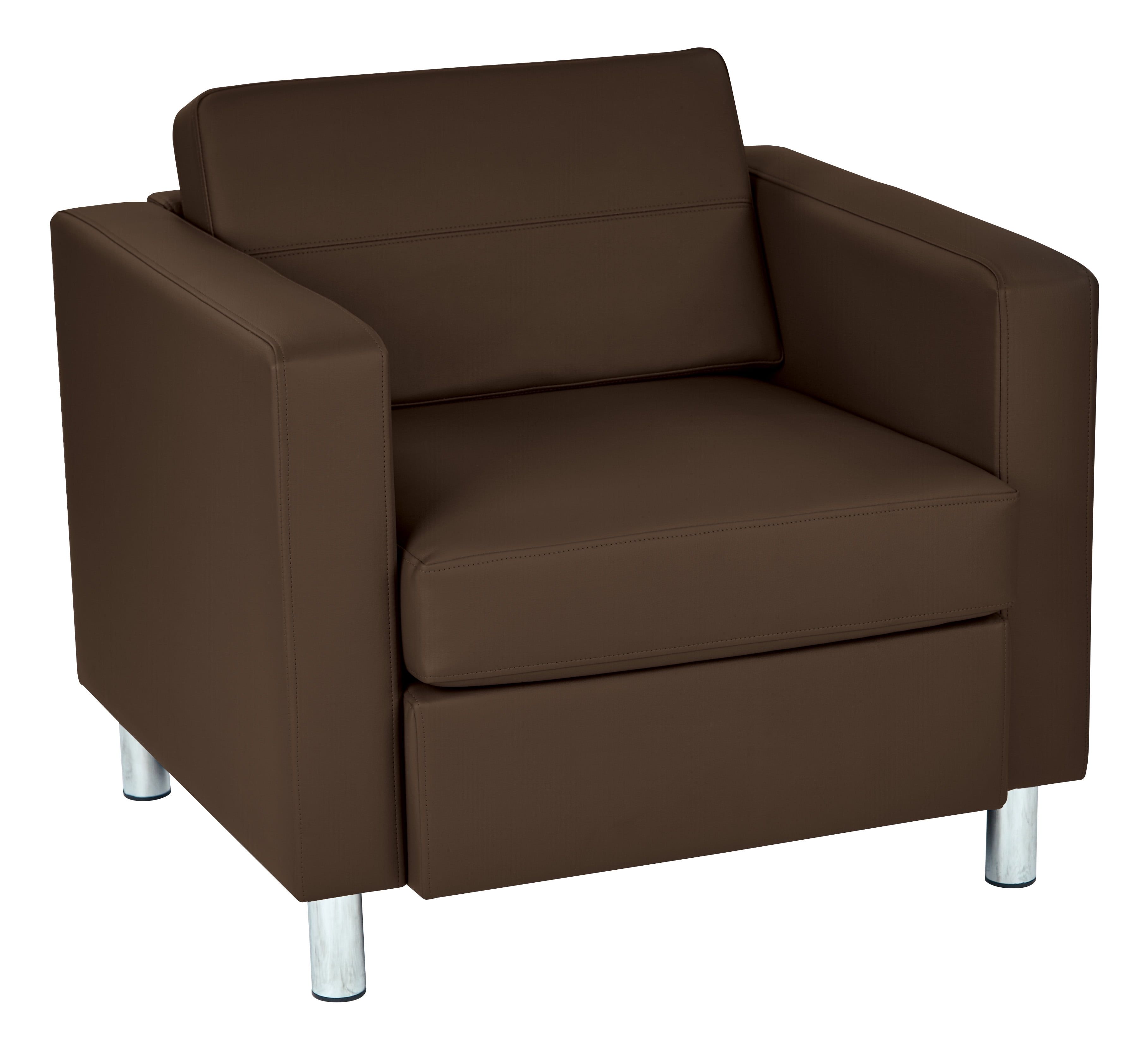 Java Brown Faux Leather Accent Chair with Metal Legs