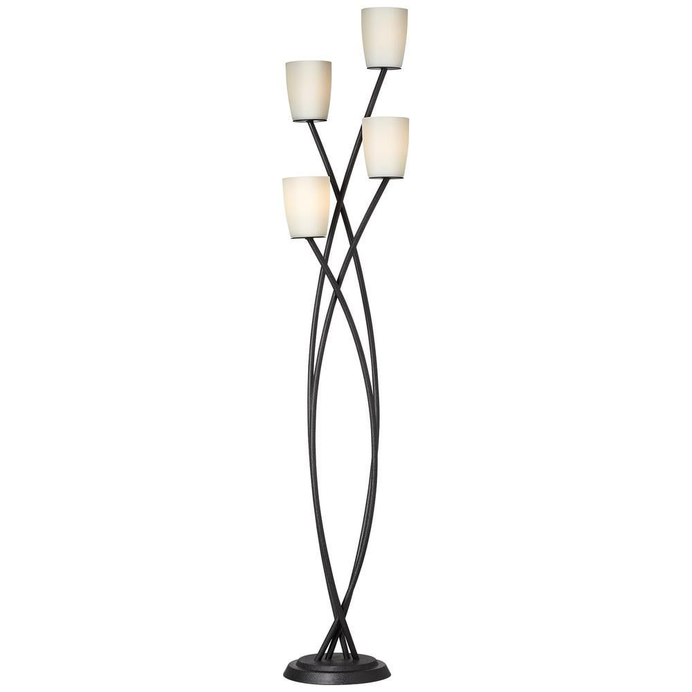 Metro Crossing 69" Black Torchiere with Frosted Glass Shades