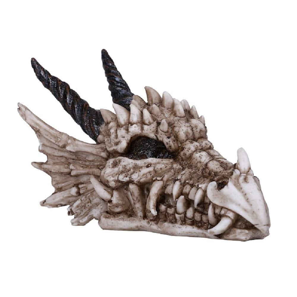 Antique Weathered Bone Dragon Skull Resin Figurine