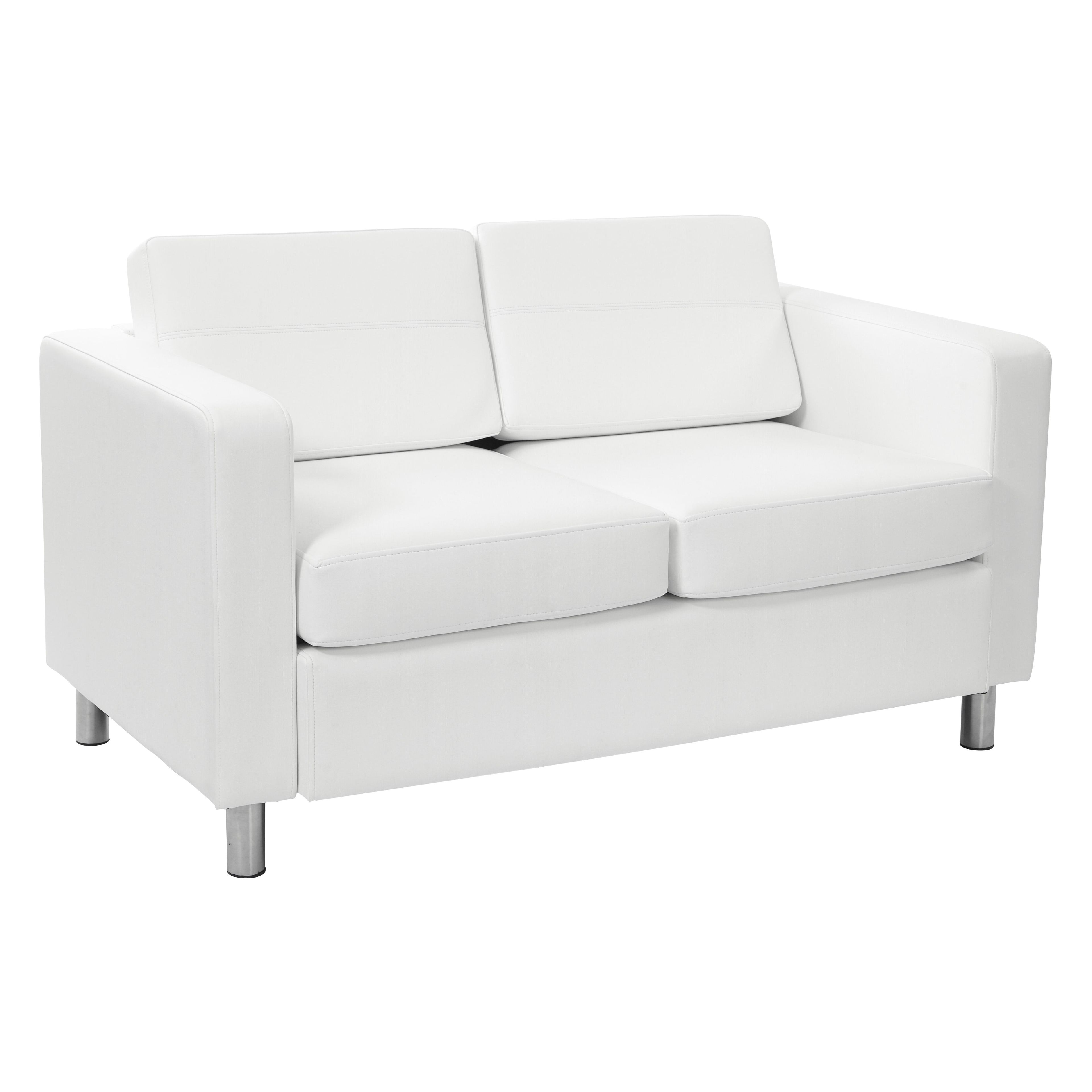 Pacific Snow White Faux Leather Loveseat with Silver Legs