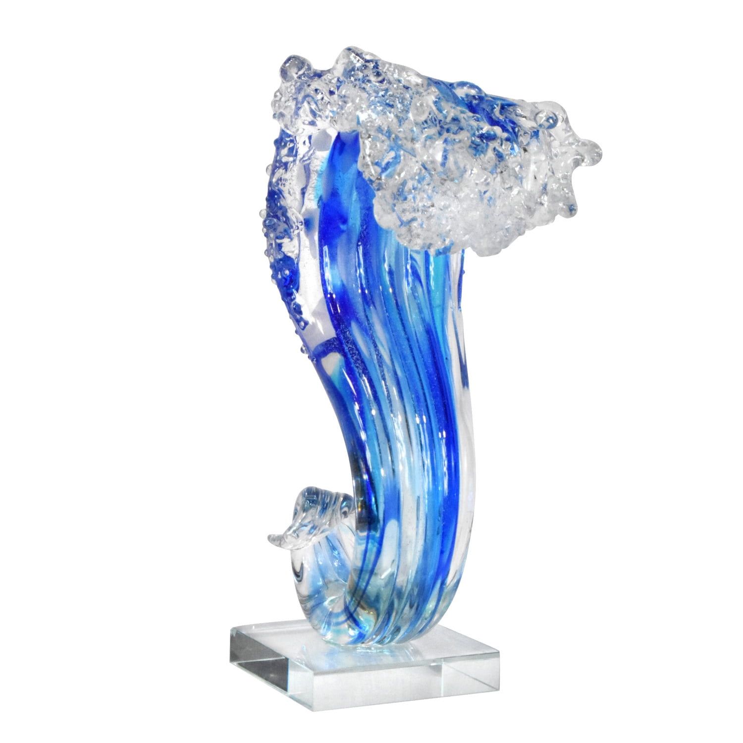 Pacific Wave Blue and Clear Glass Sculpture