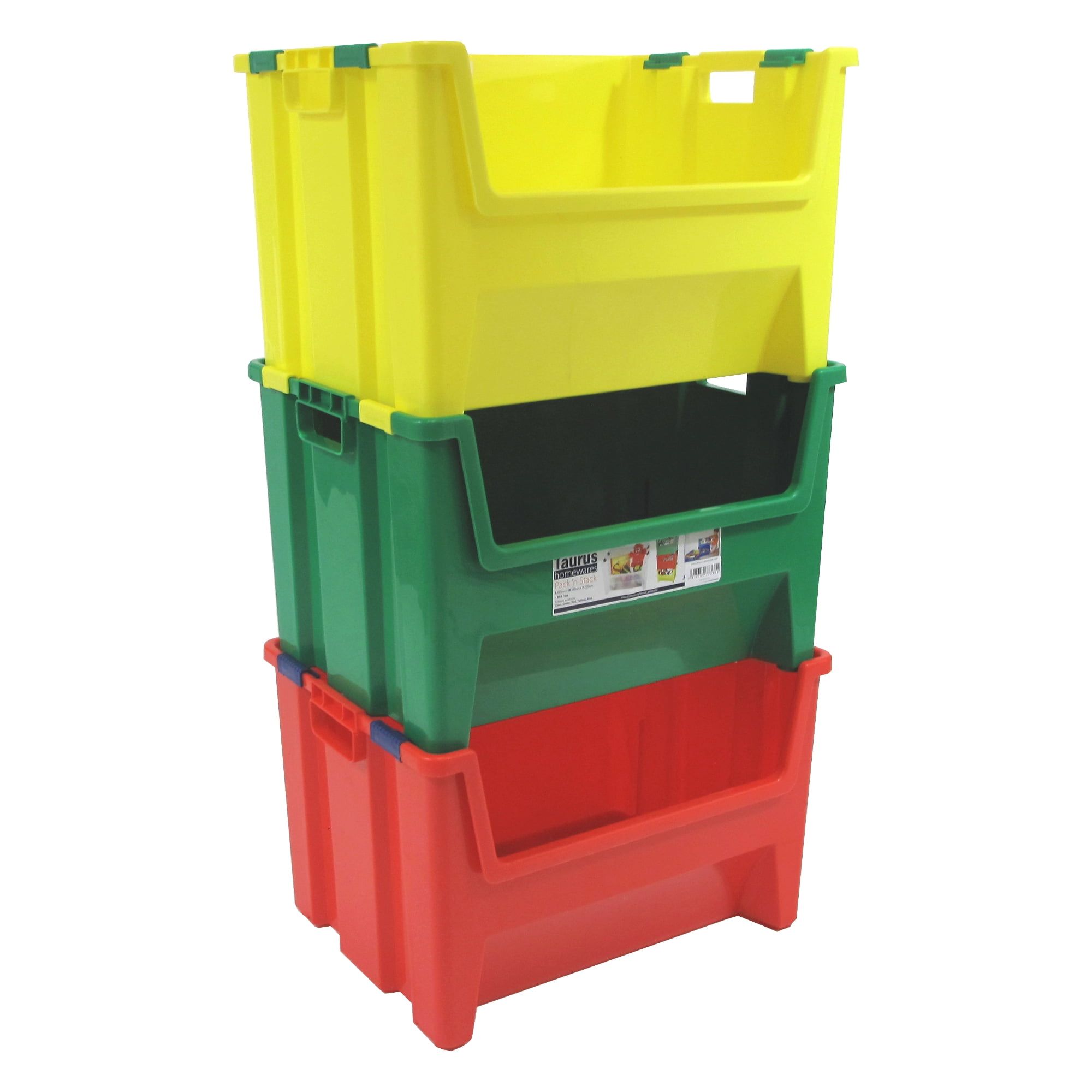 Kids Trio 13 Gallon Square Stackable Storage Bins in Red, Green, Yellow