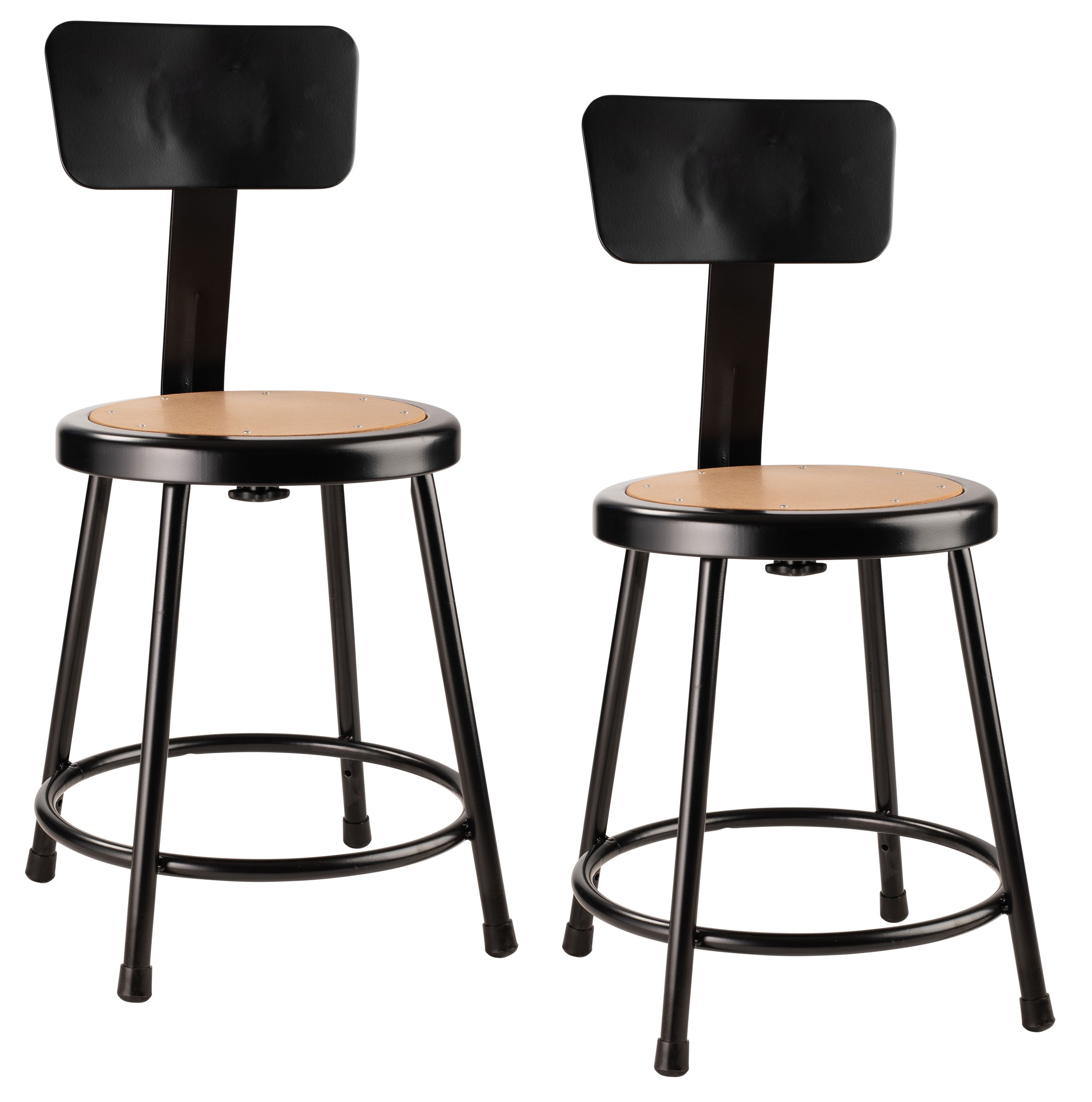 Adjustable Black Steel and Wood Laboratory Stools, Set of 2