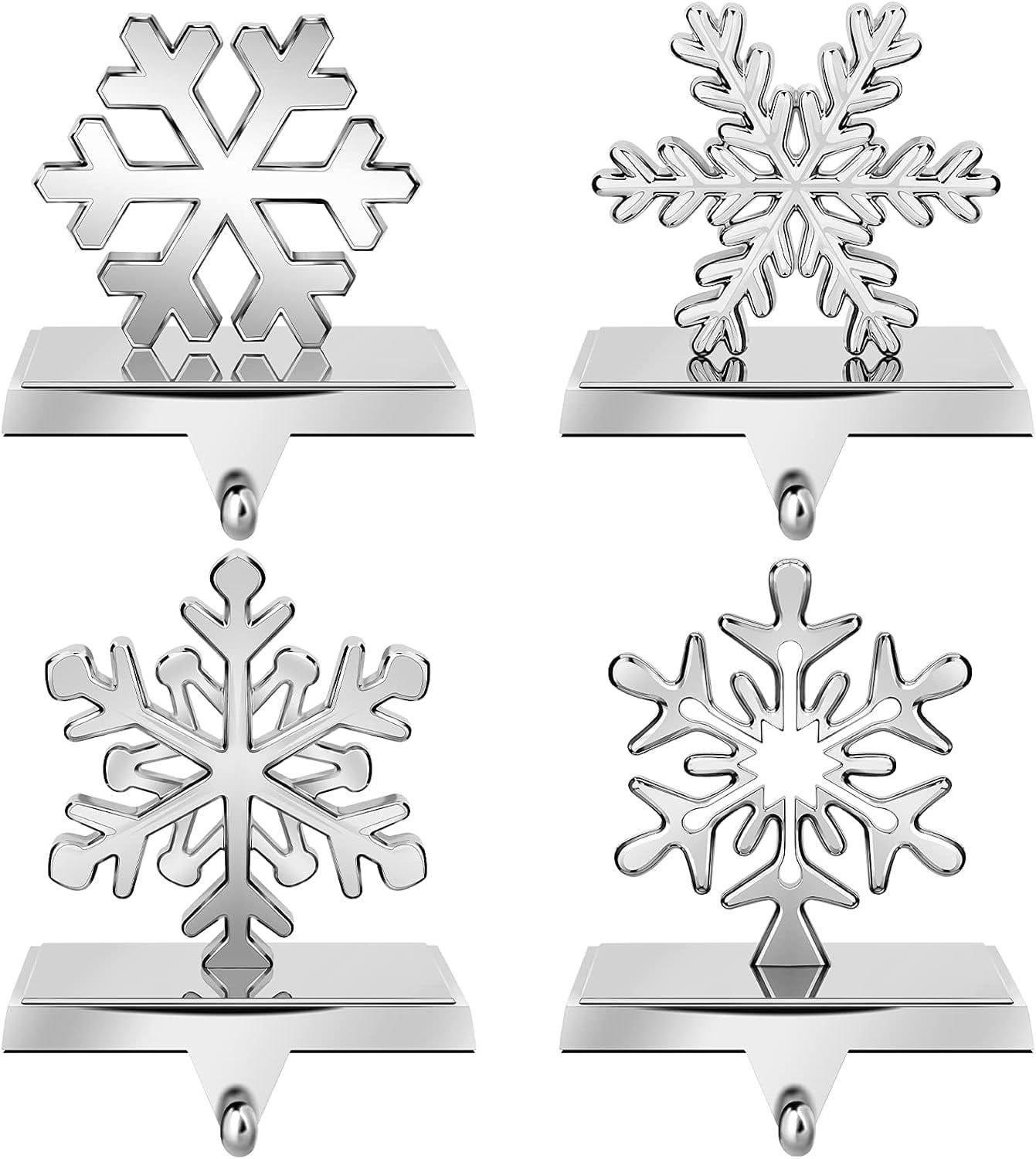 Silver Metal Snowflake Christmas Stocking Holders Set of 4