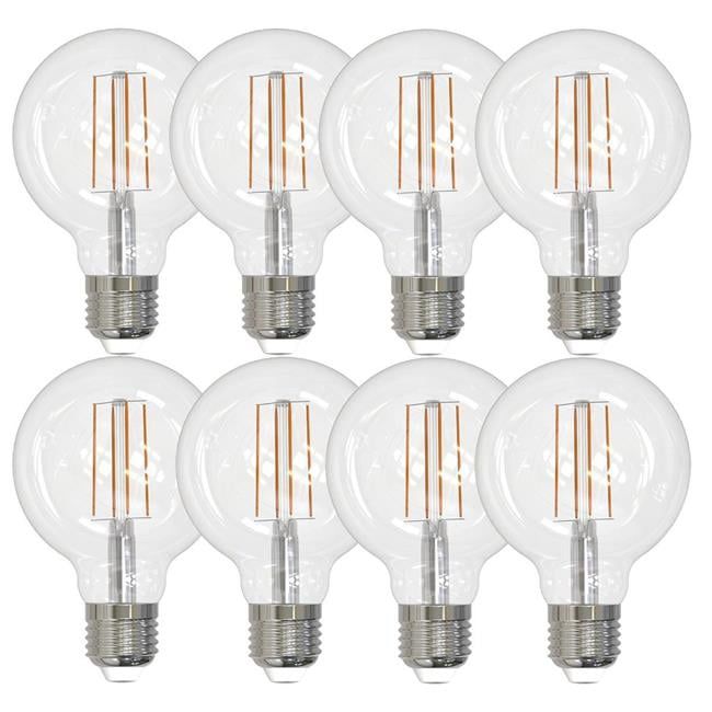 Pack of 8 Clear Dimmable LED Filament G25 Bulbs