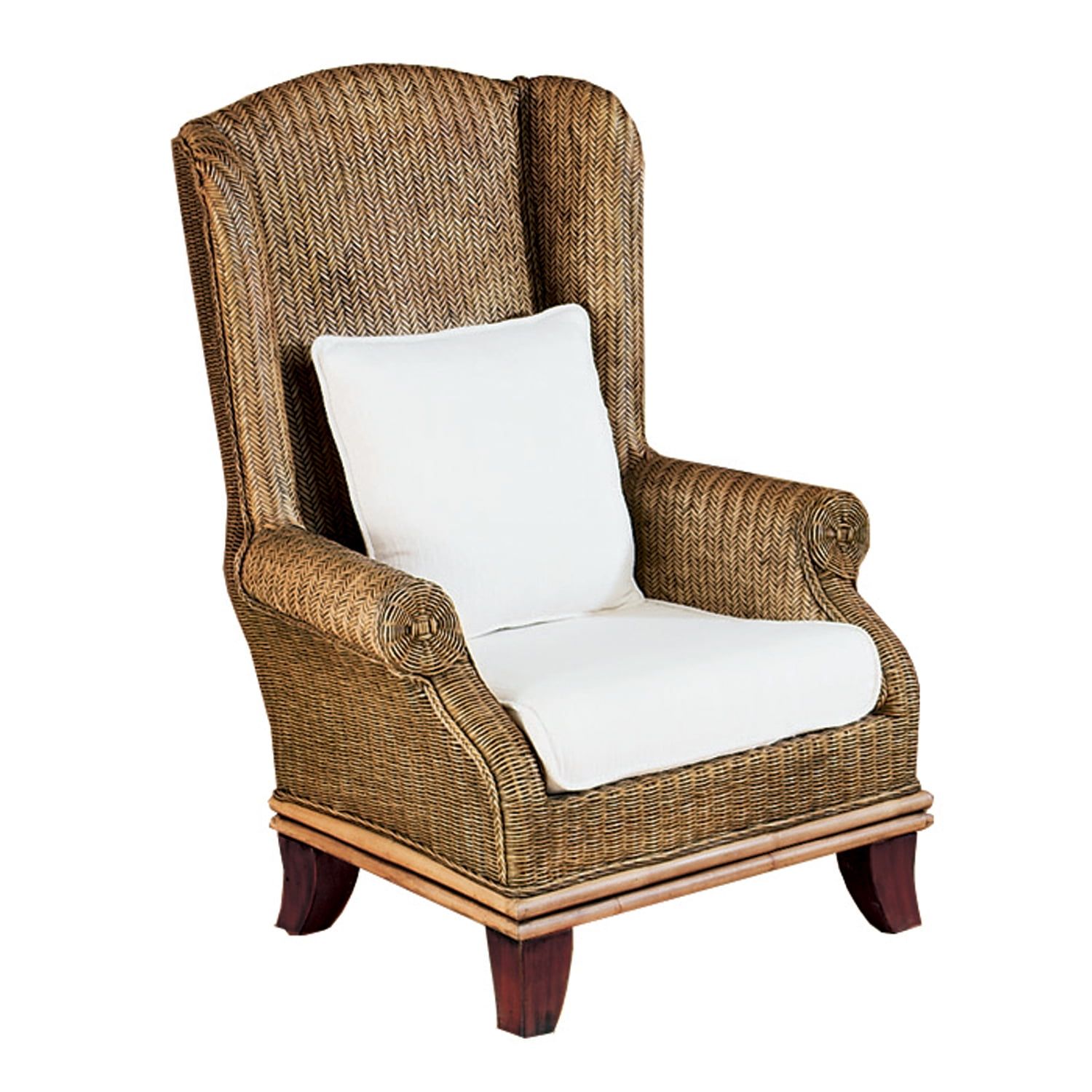 Tropical Bali Wing Chair with Cushions in Natural Antique