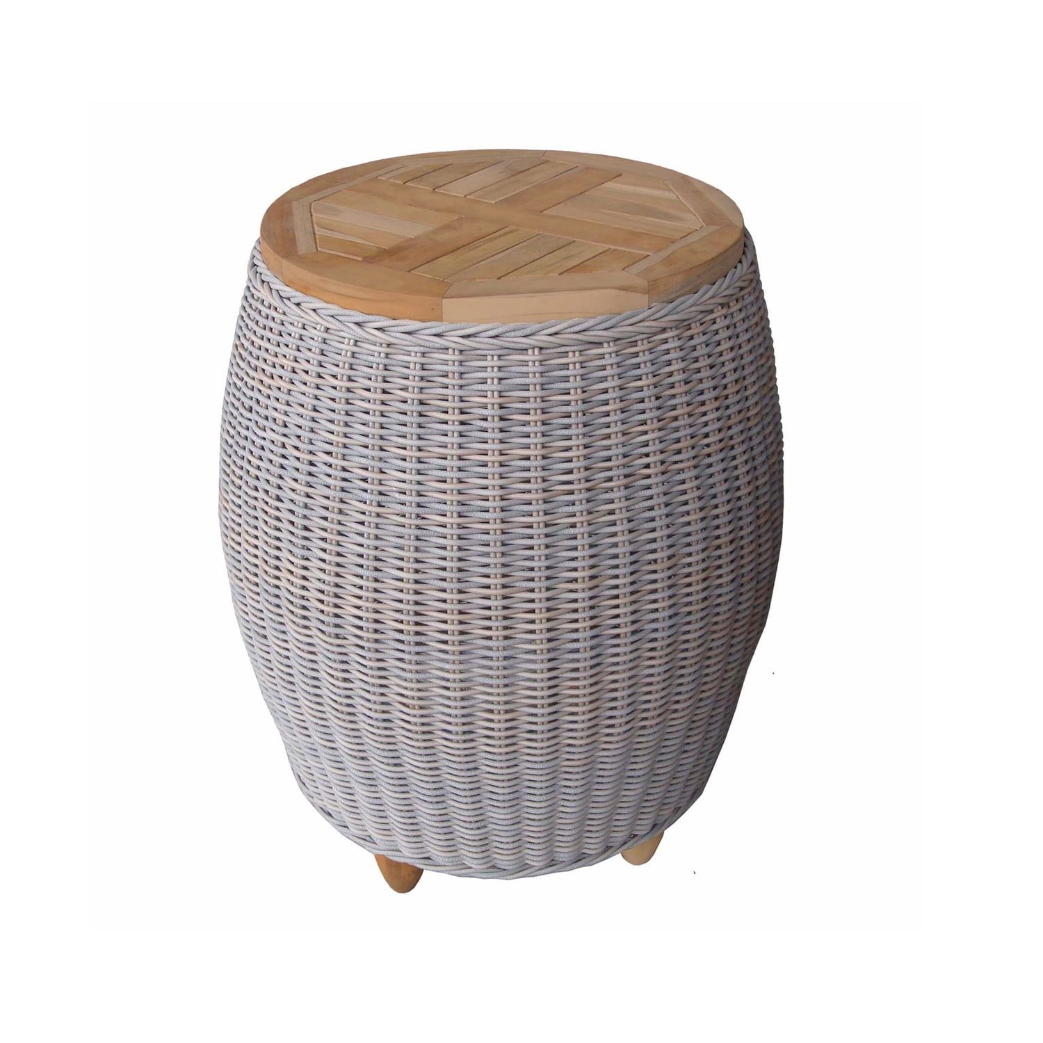 Teak Top Kubu Gray Outdoor Woven End Table