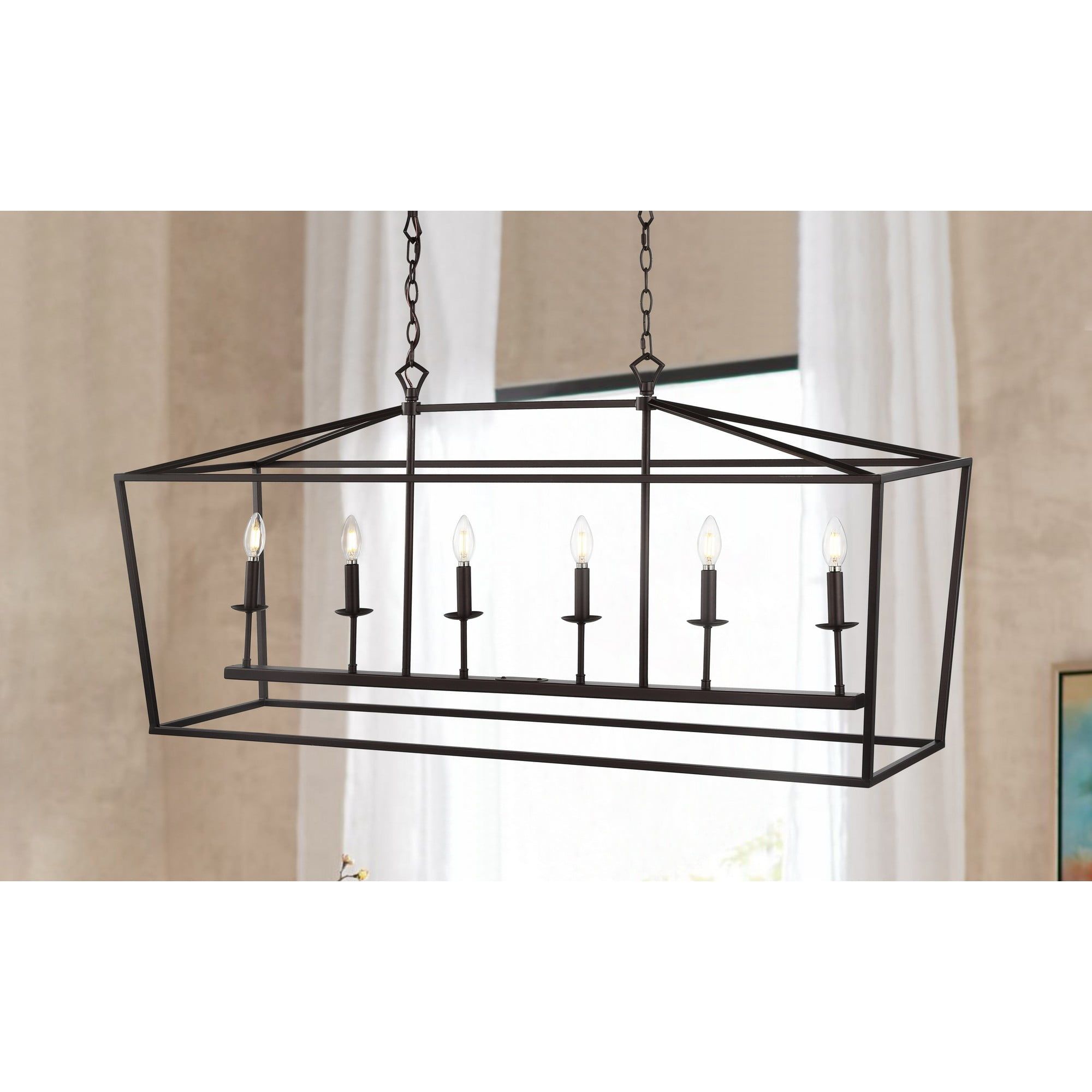 Pagoda 49" Oil Rubbed Bronze LED 6-Light Farmhouse Lantern Pendant