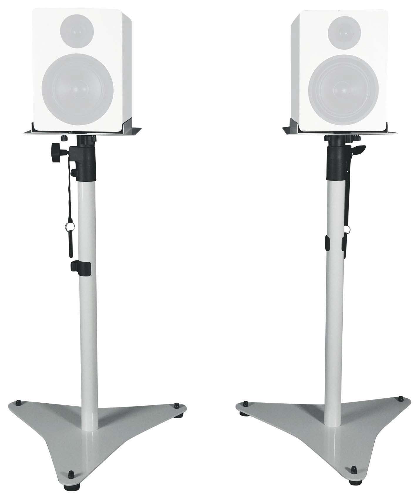 White Adjustable Studio Monitor Speaker Stands with Steel Base