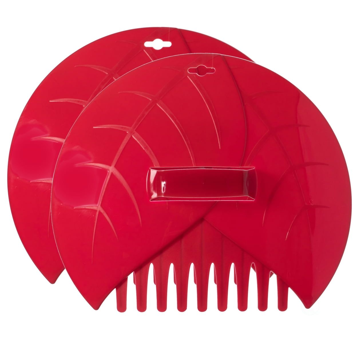 Red Plastic Leaf Scoops for Lawn and Garden Cleanup