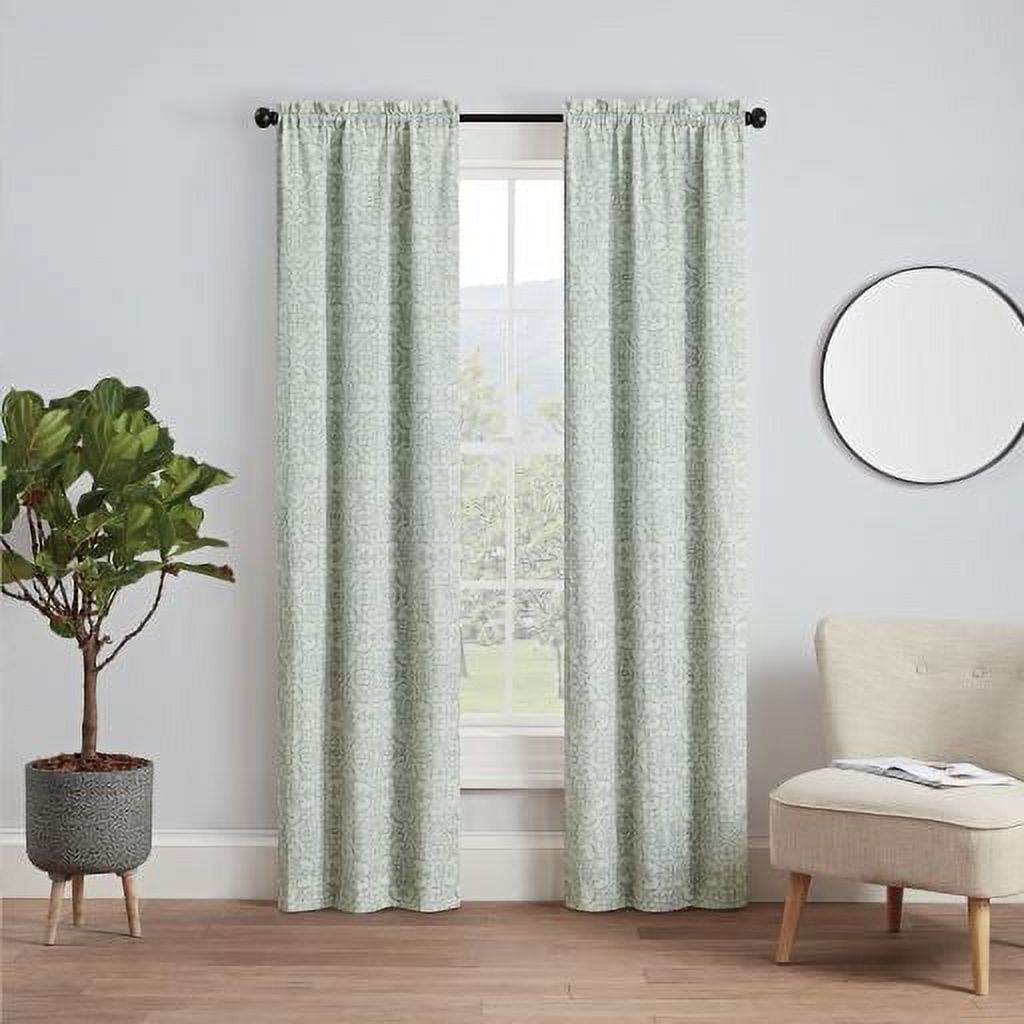 Spa Light Green Cotton Polyester Rod Pocket Window Panel Pair
