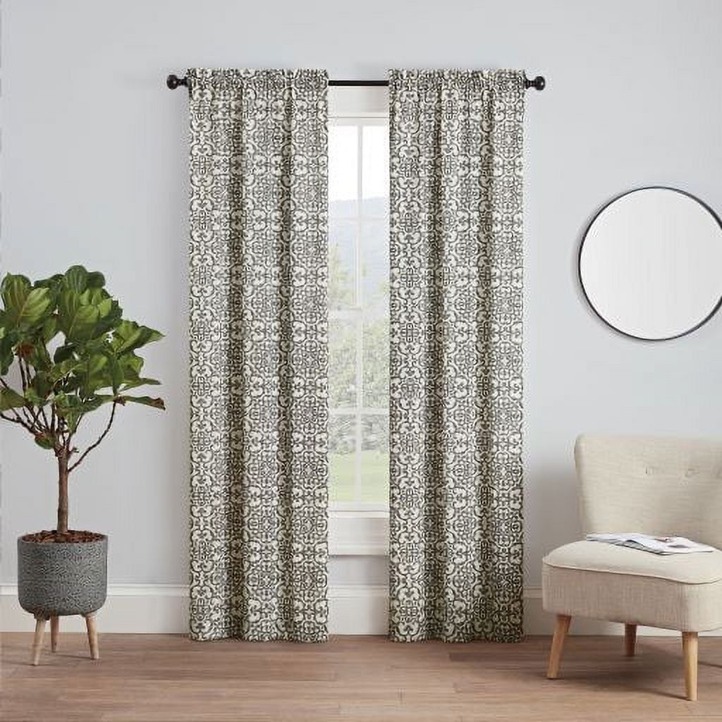 Charcoal Medallion Light Filtering Rod Pocket Curtain Panels, 28" x 63", Set of 2